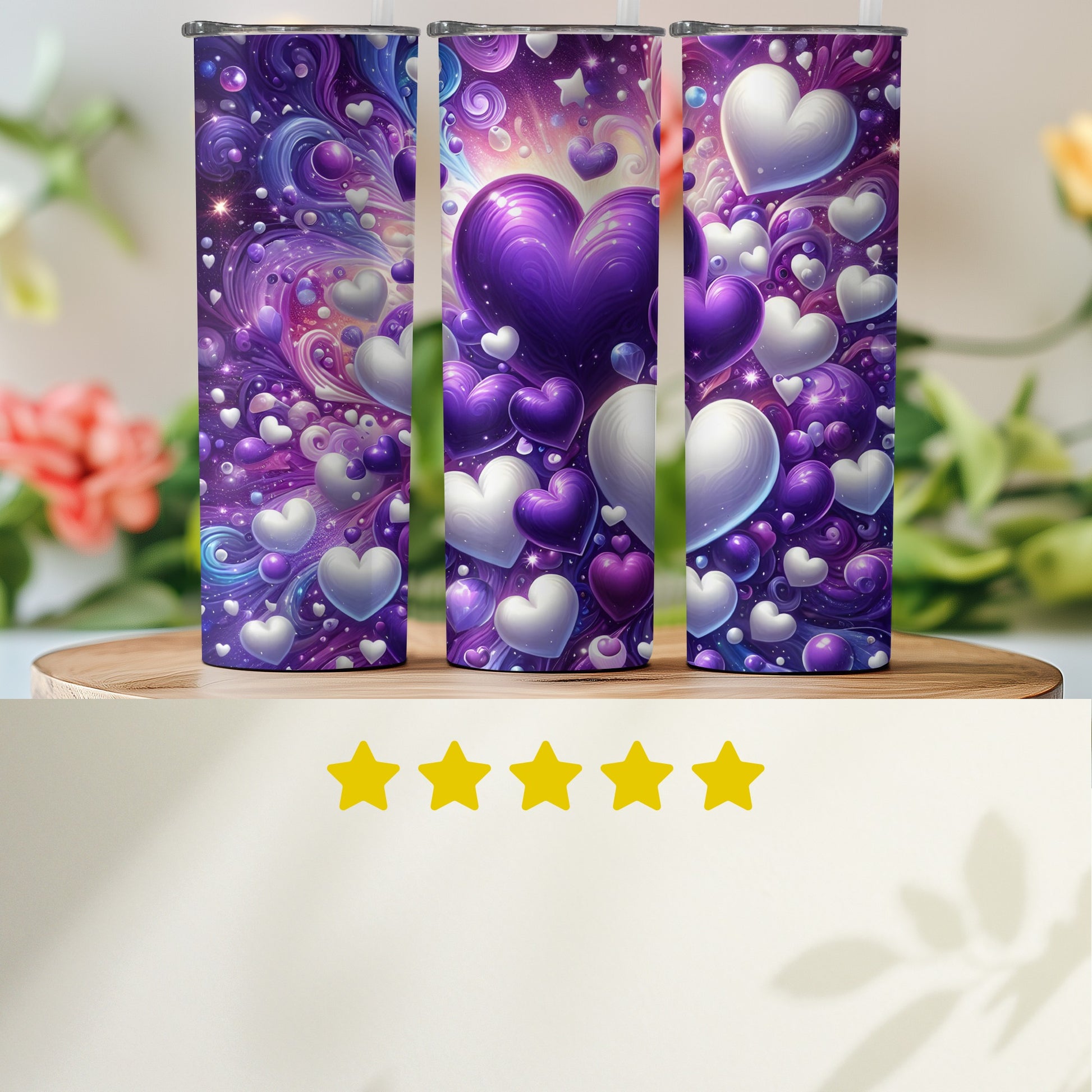 Purple Hearts and Galaxy Swirls Artwork Tumbler