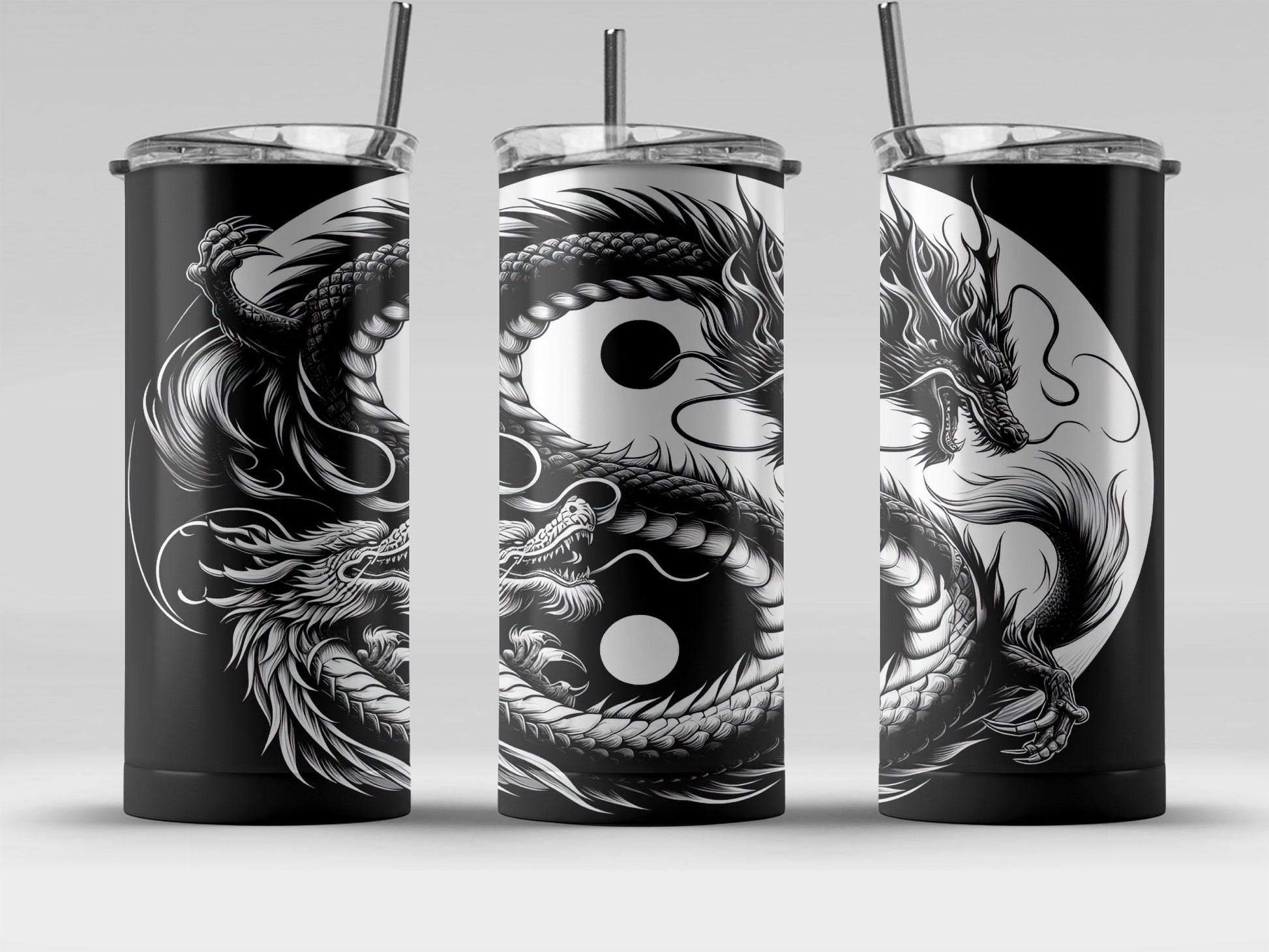Dynamic Dragon Yin Yang Tumbler with Straw Cup product
