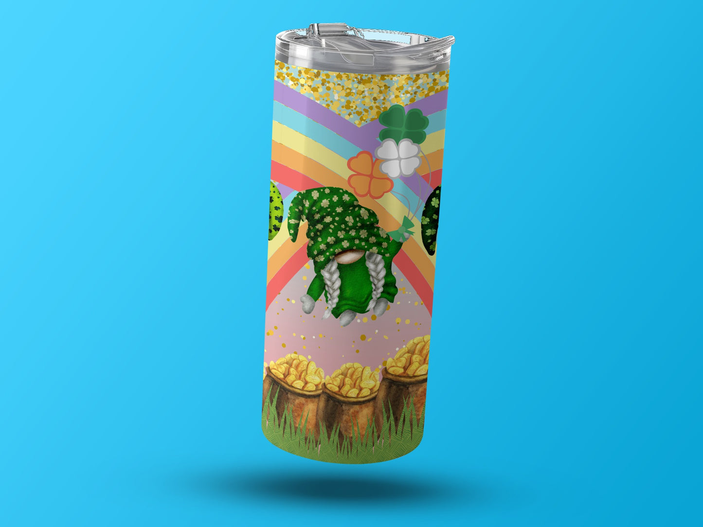 Vibrant Rainbow and Gnome St. Patrick's Day Tumbler