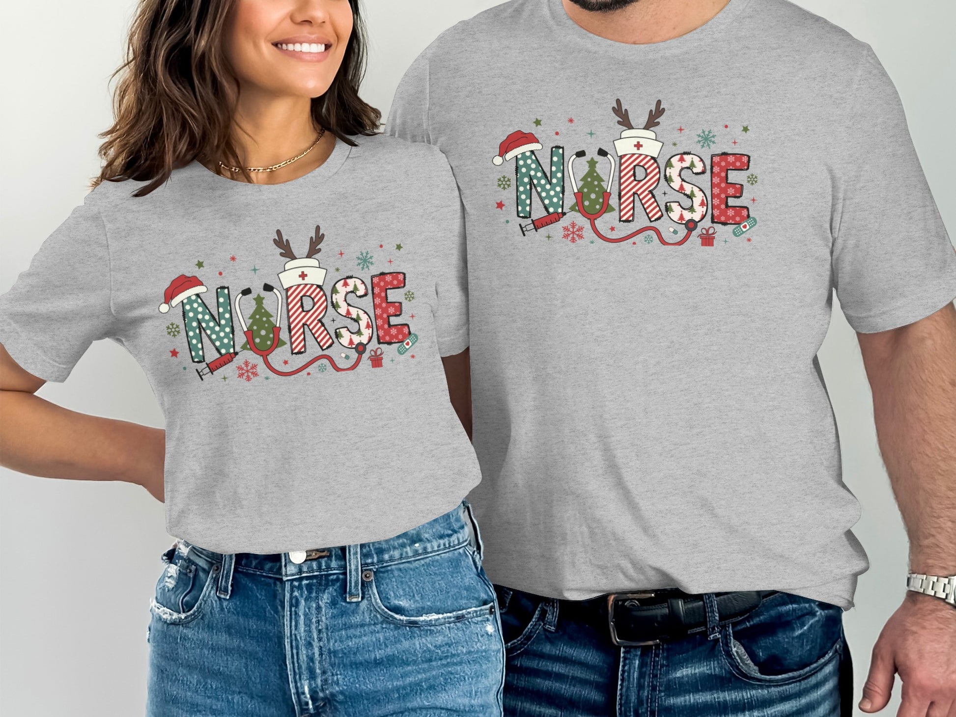 Festive Christmas Nurse Graphic Design Matching Shirts