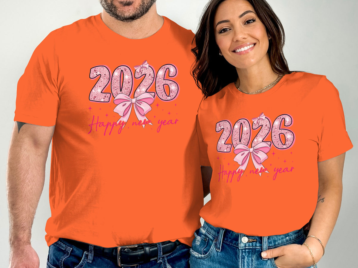 Bright Orange 2026 Happy New Year T-shirt Set