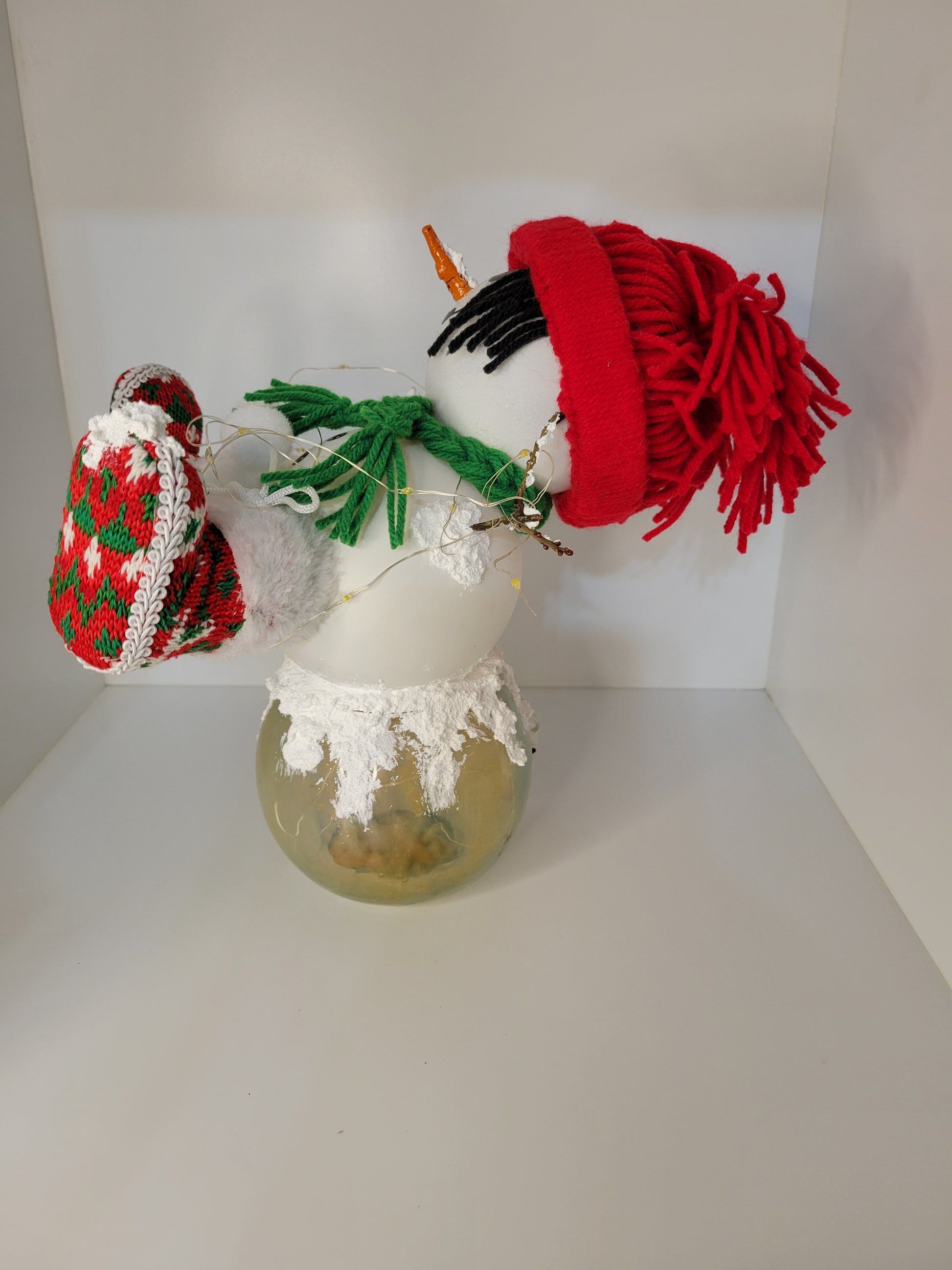 Festive Christmas Snowman with Red Hat Decoration