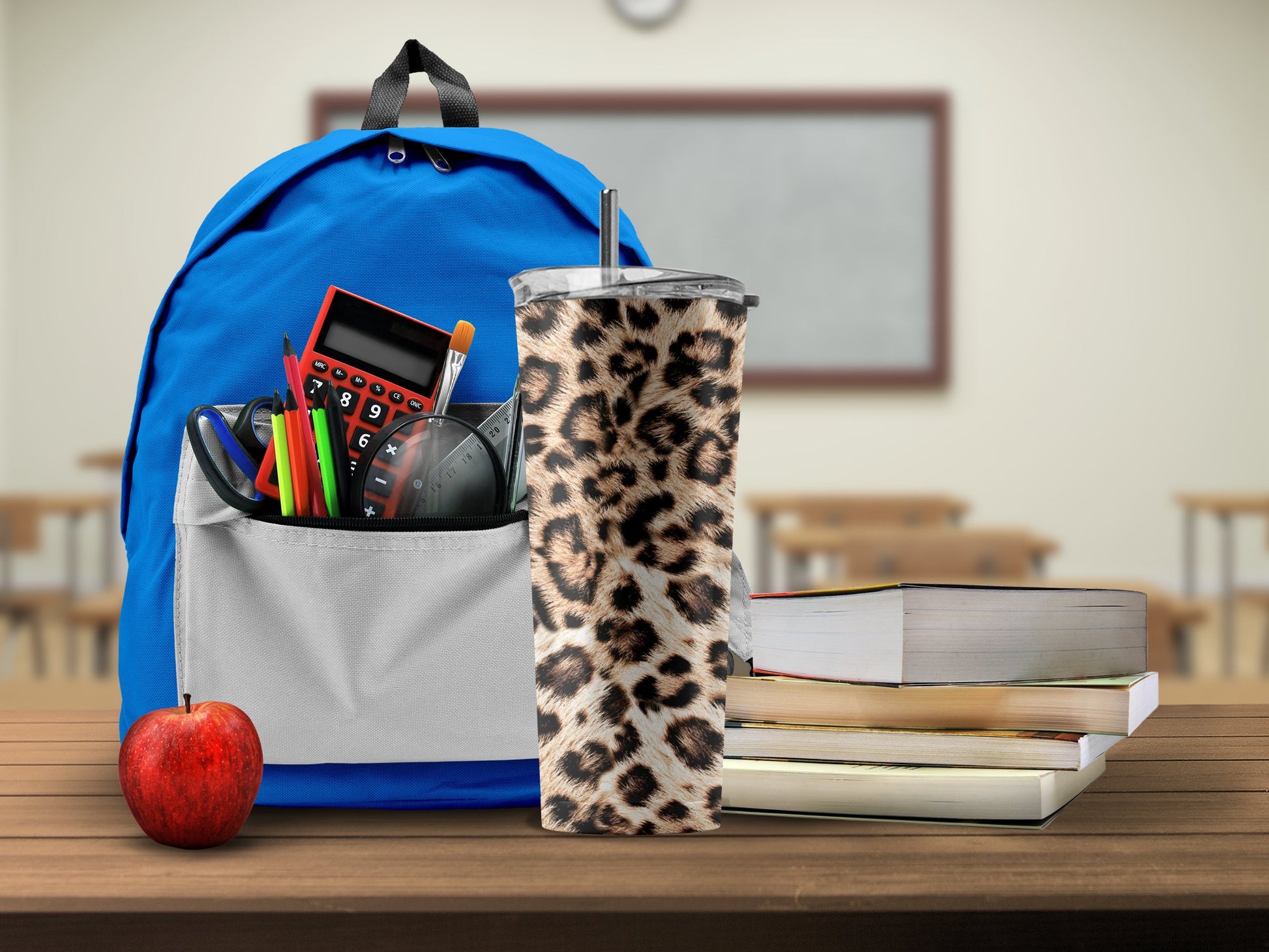 Stylish Blue Backpack with Leopard Print Tumbler product