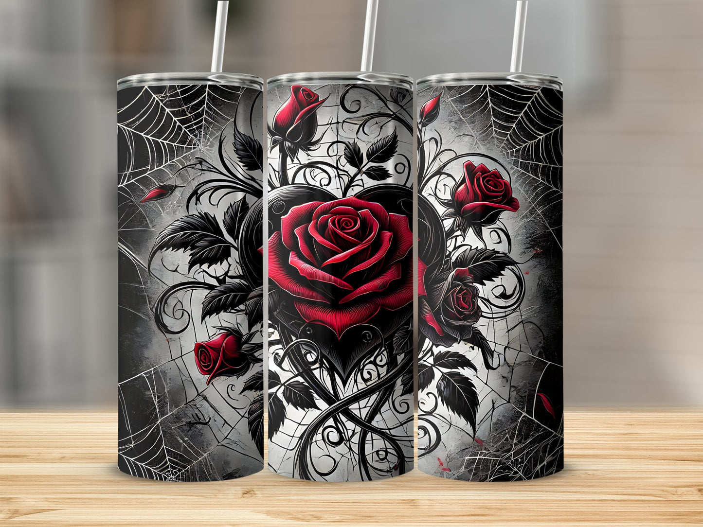 Gothic Rose and Spiderweb Design Tumbler product type