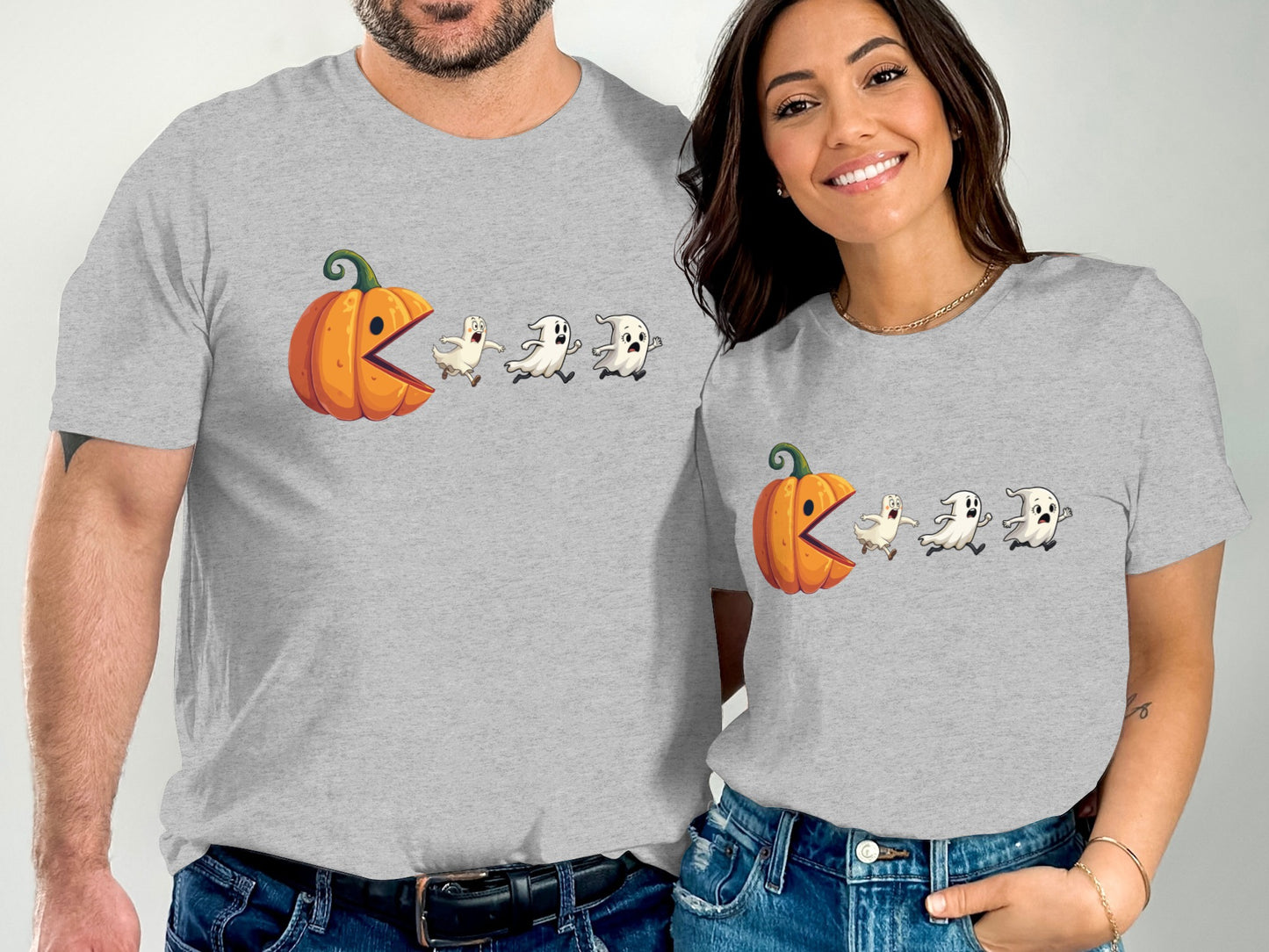 Halloween Pumpkin Ghost Men Women Matching T-shirt product
