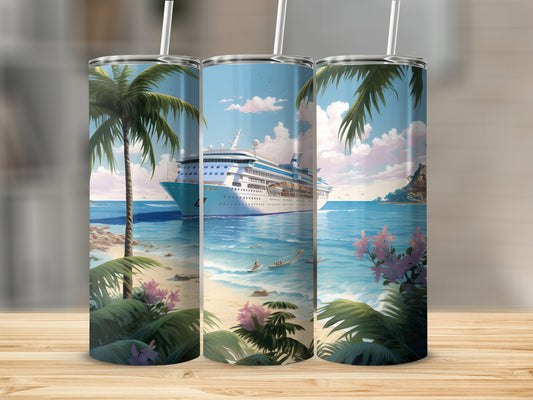 Scenic Tropical Beach and Cruise Ship Tumbler product