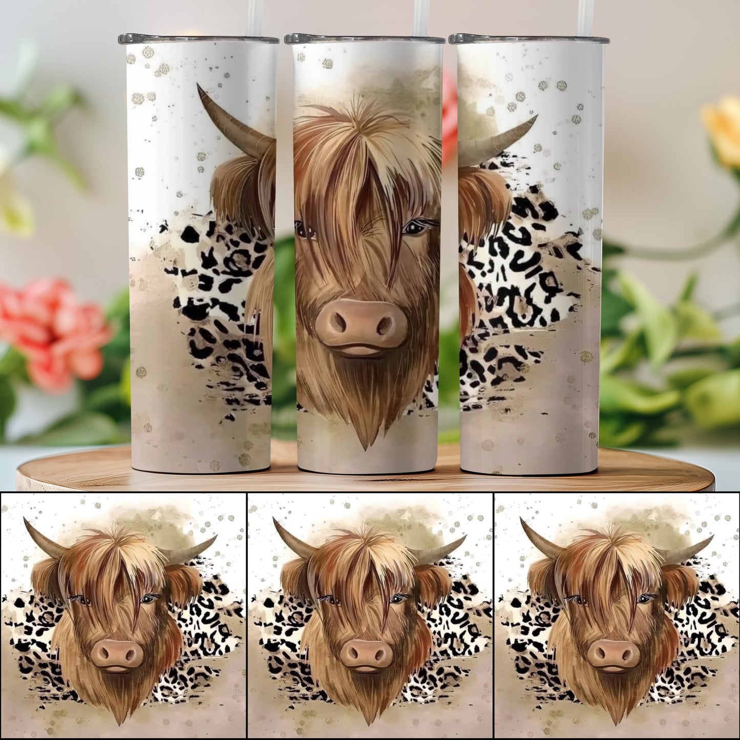 Cute Highland Cow with Leopard Print Tumbler product
