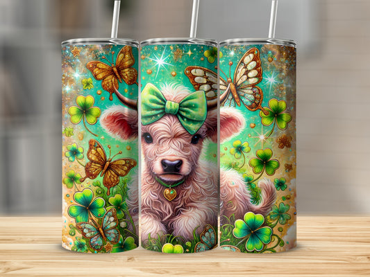 Adorable Cow with Butterflies and Clovers Tumbler Cup