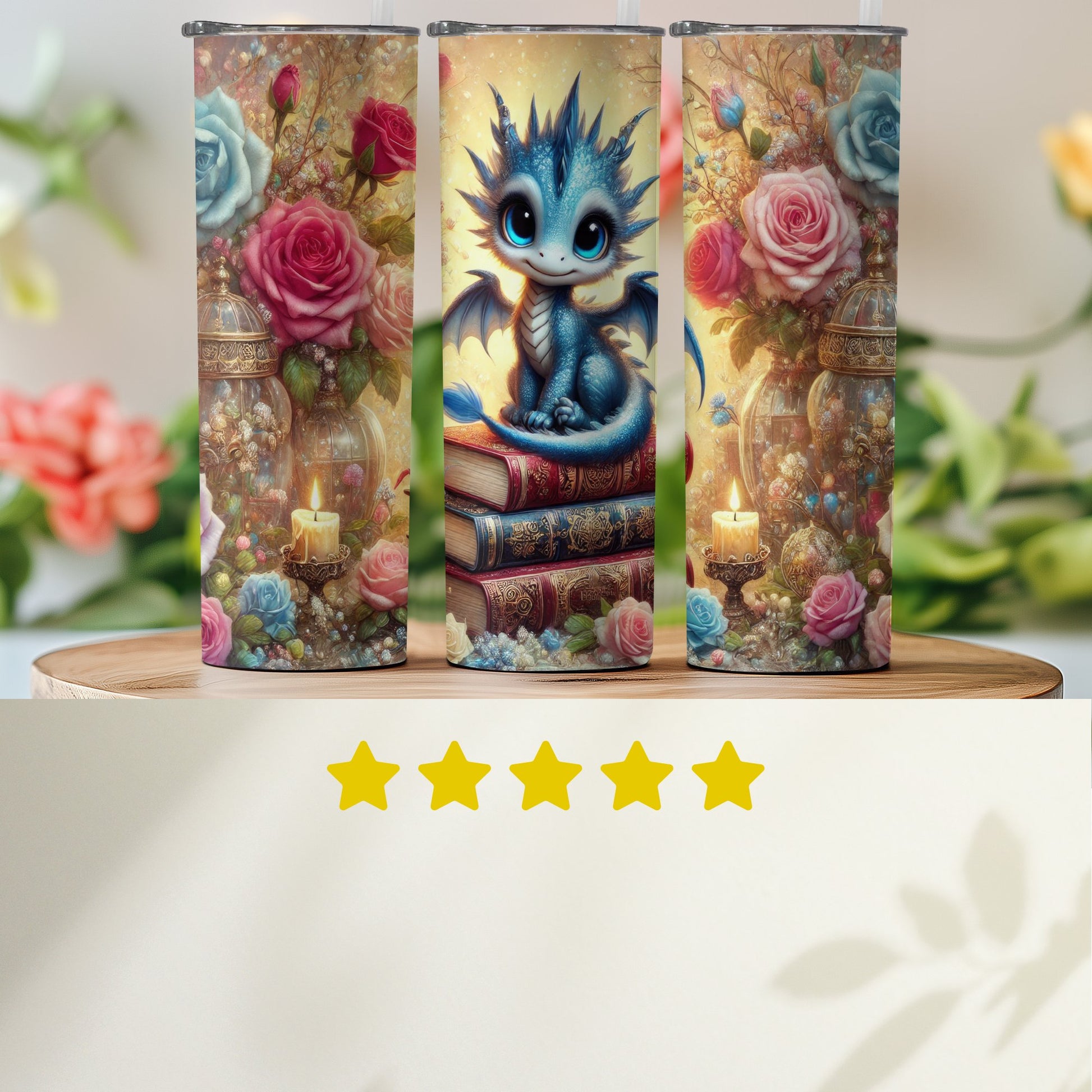 Beautiful Blue Dragon and Flowers Tumbler product