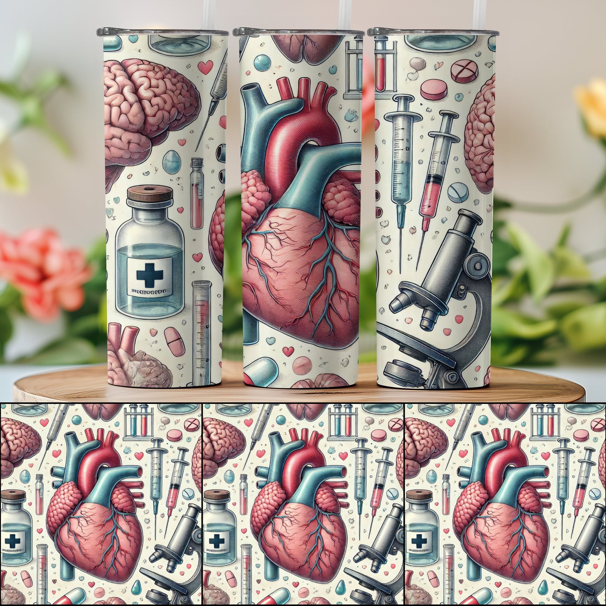 Science Heart Brain Microscope Themed Tumbler product