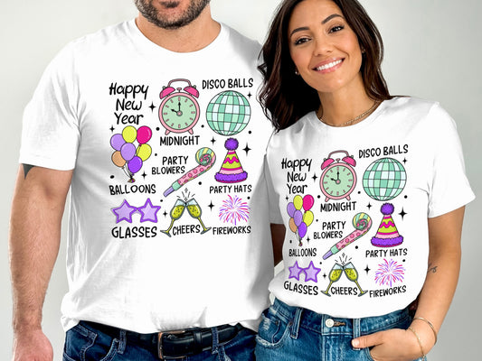 Happy New Year Disco Balls Balloons Cheers T-shirt