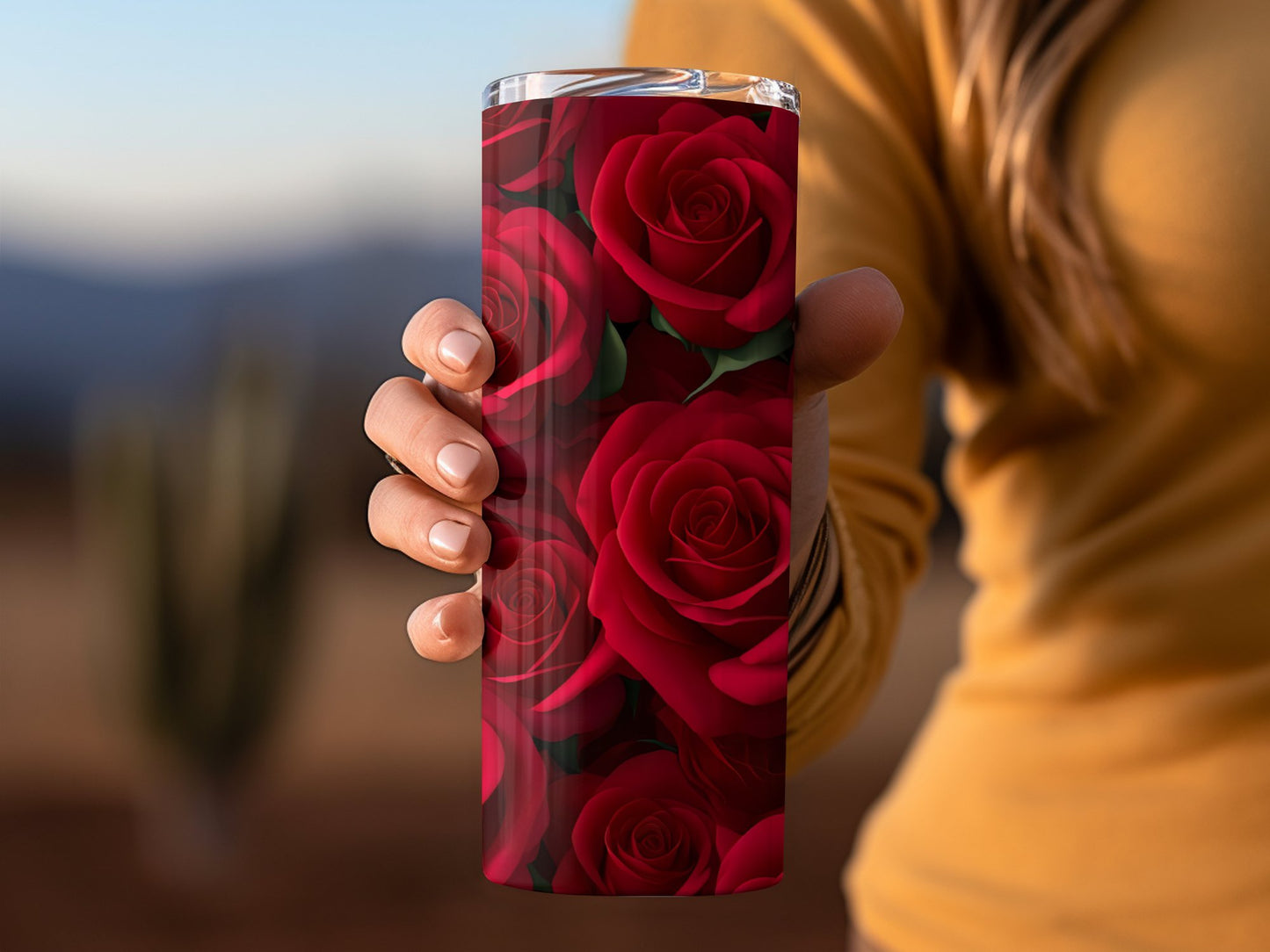 Elegant Red Rose Patterned Travel Tumbler product