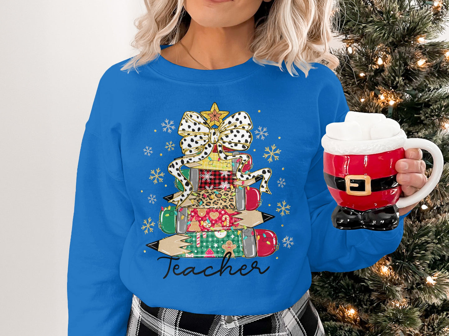 Teacher Christmas Sweatshirt with Holiday Mug