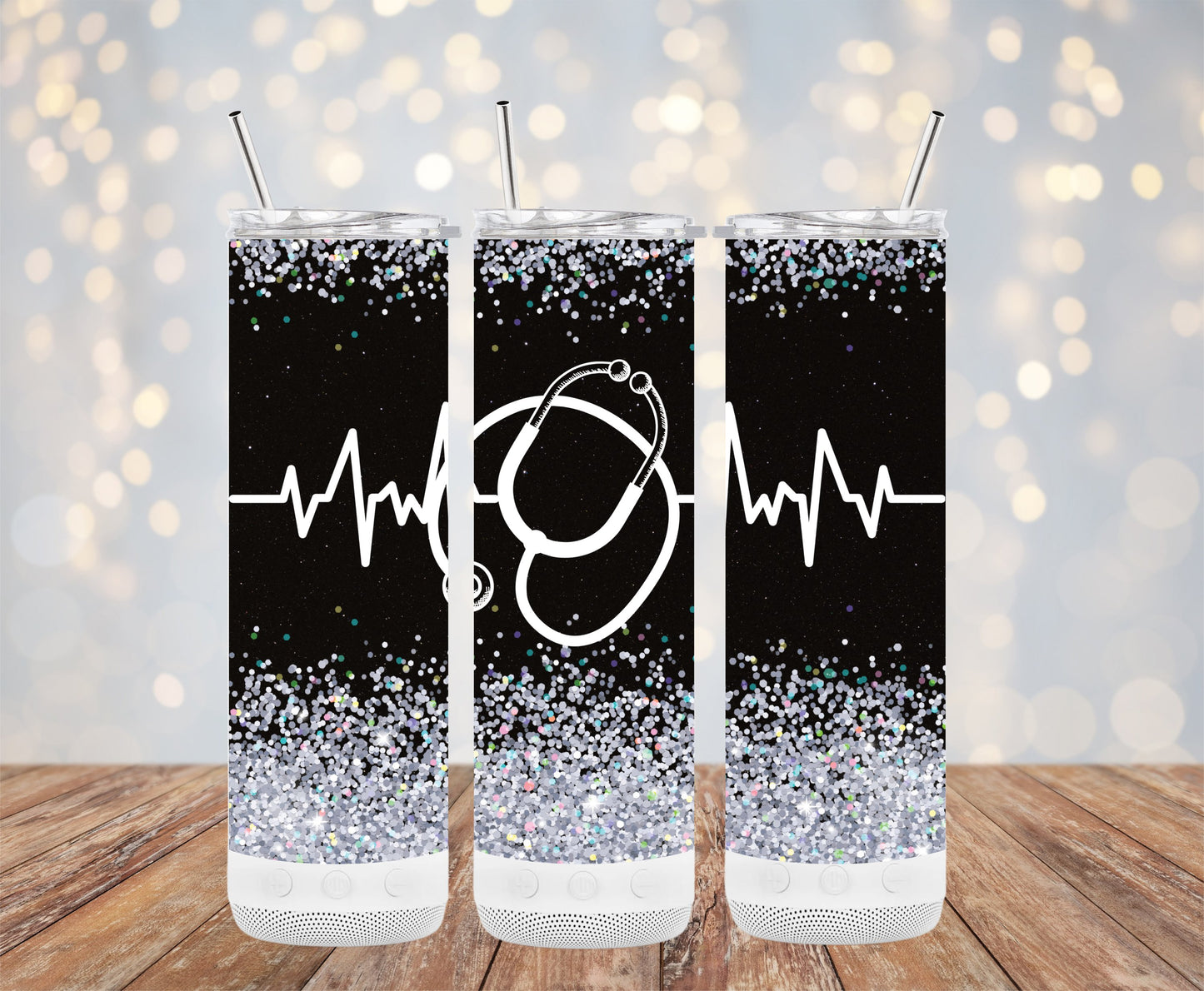 Heartbeat Stethoscope Design Glitter Tumbler product