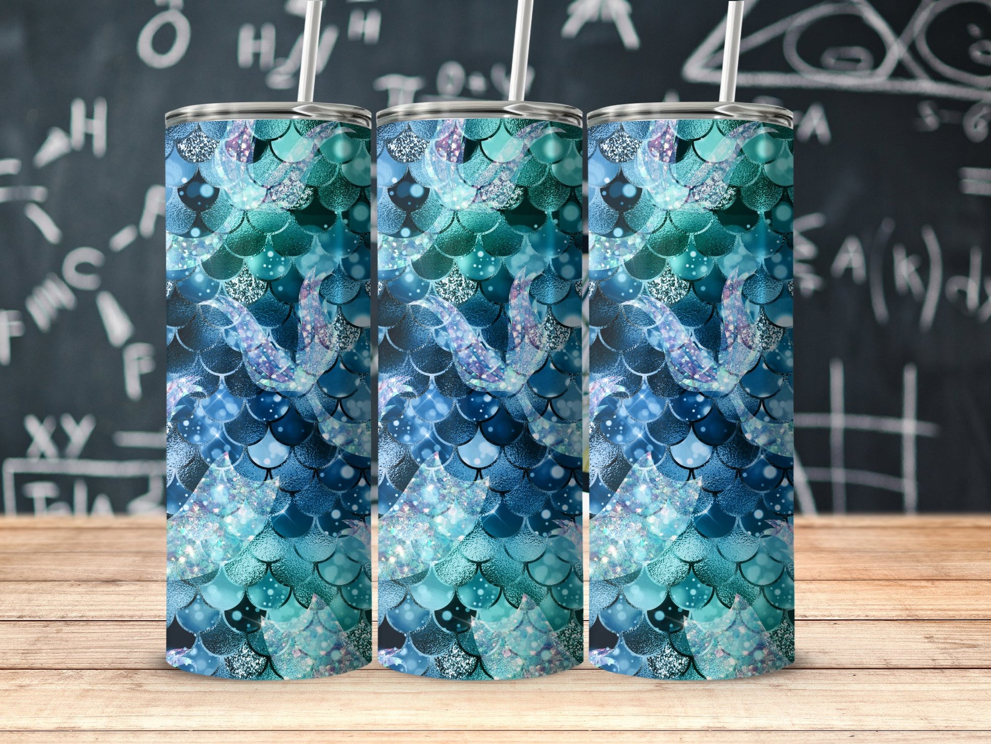 Beautiful Blue Scales Design Tumbler with Straw product type