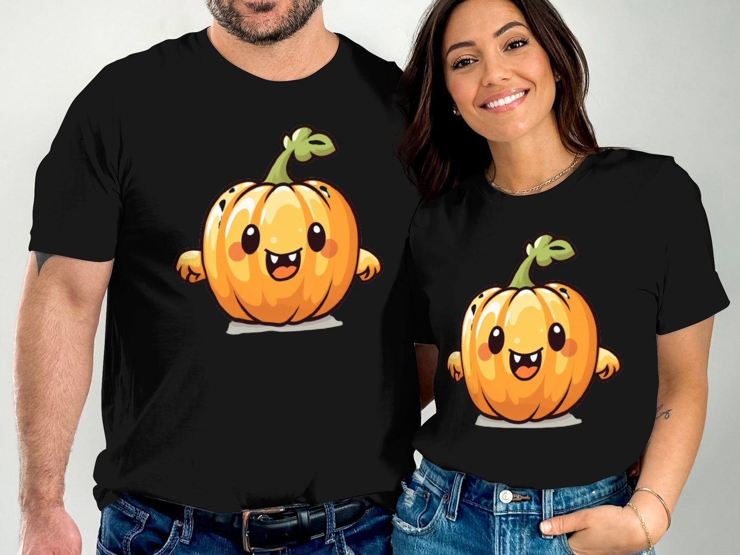 Smiling Pumpkin Graphic Print Couples T-Shirt product type