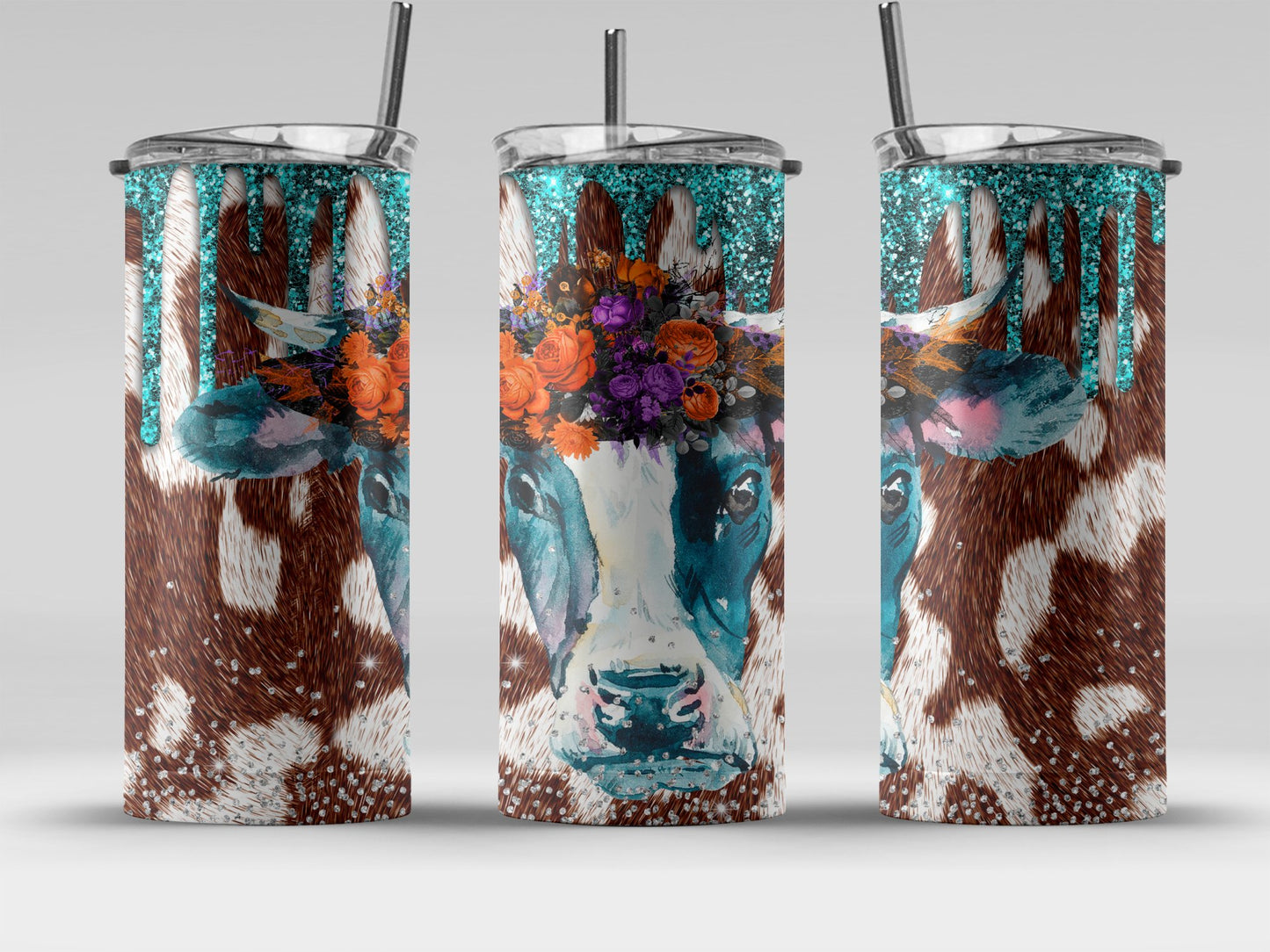 Cow Print with Floral Headpiece Tumbler product