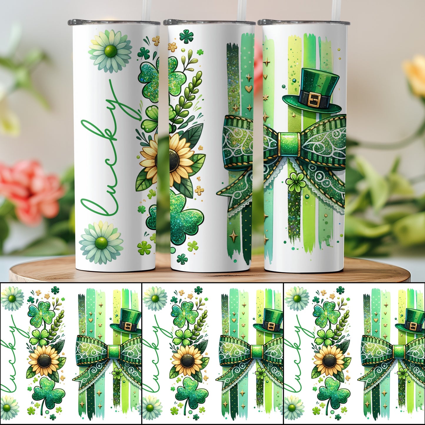 Lucky St. Patrick's Day Floral Shamrock Tumbler Design