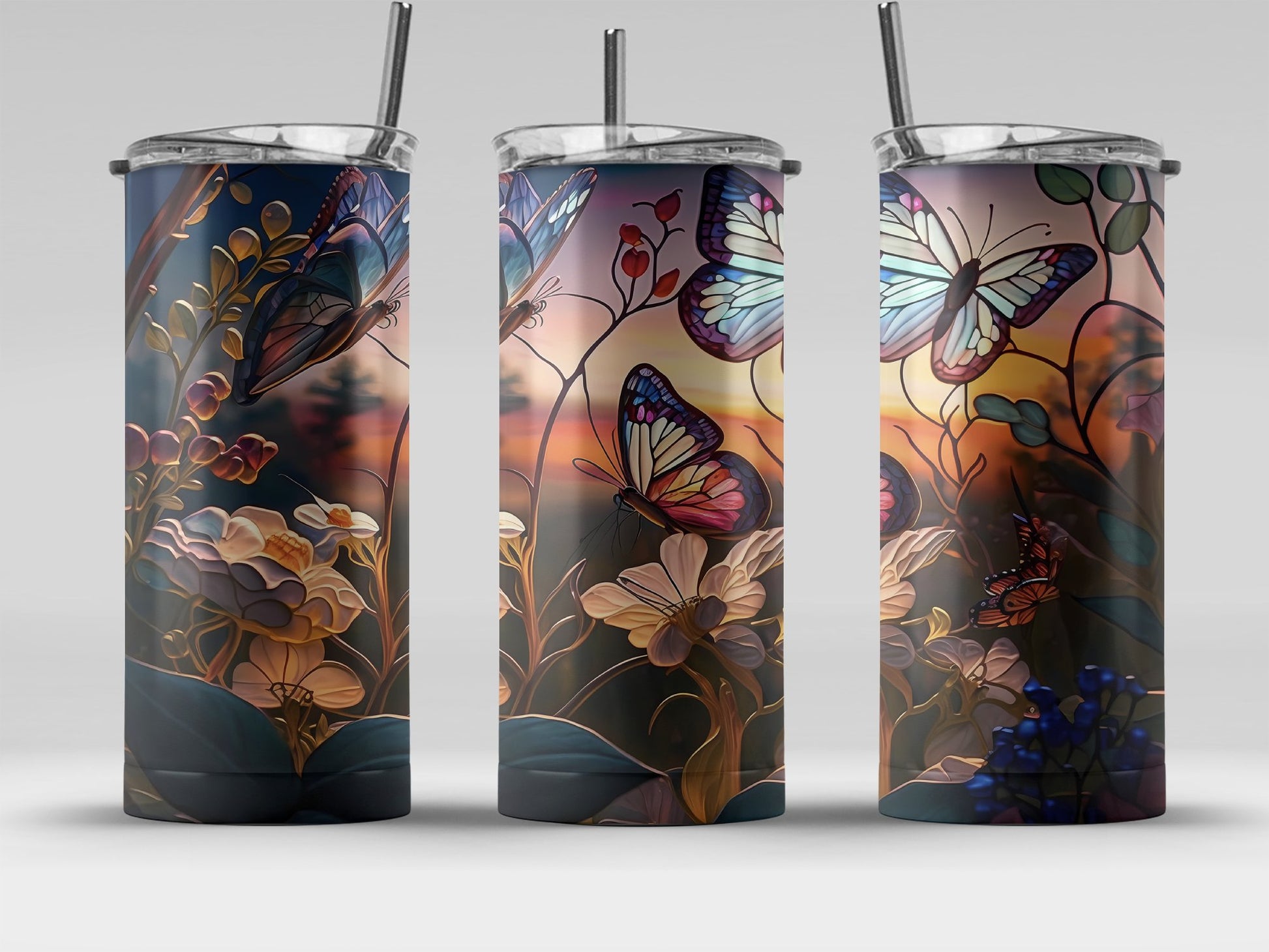 Vibrant Floral Butterflies Insulated Tumbler Product