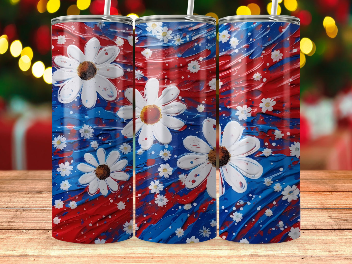 Patriotic Daisy Pattern Tumbler Christmas Holiday product