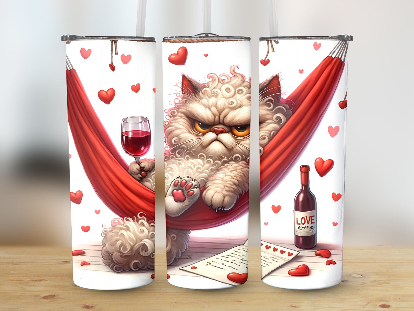 Cranky Cat Hammock and Wine Lover (Valentine Tumbler)