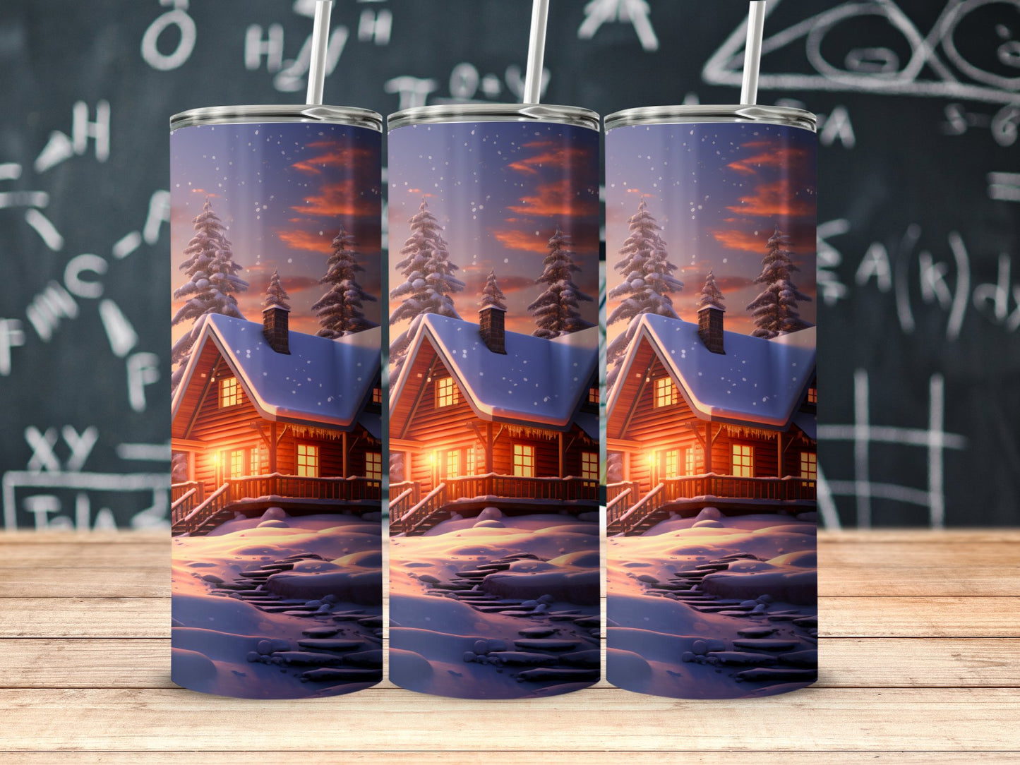 Cozy Snowy Cabin with Warm Lighting Tumbler product