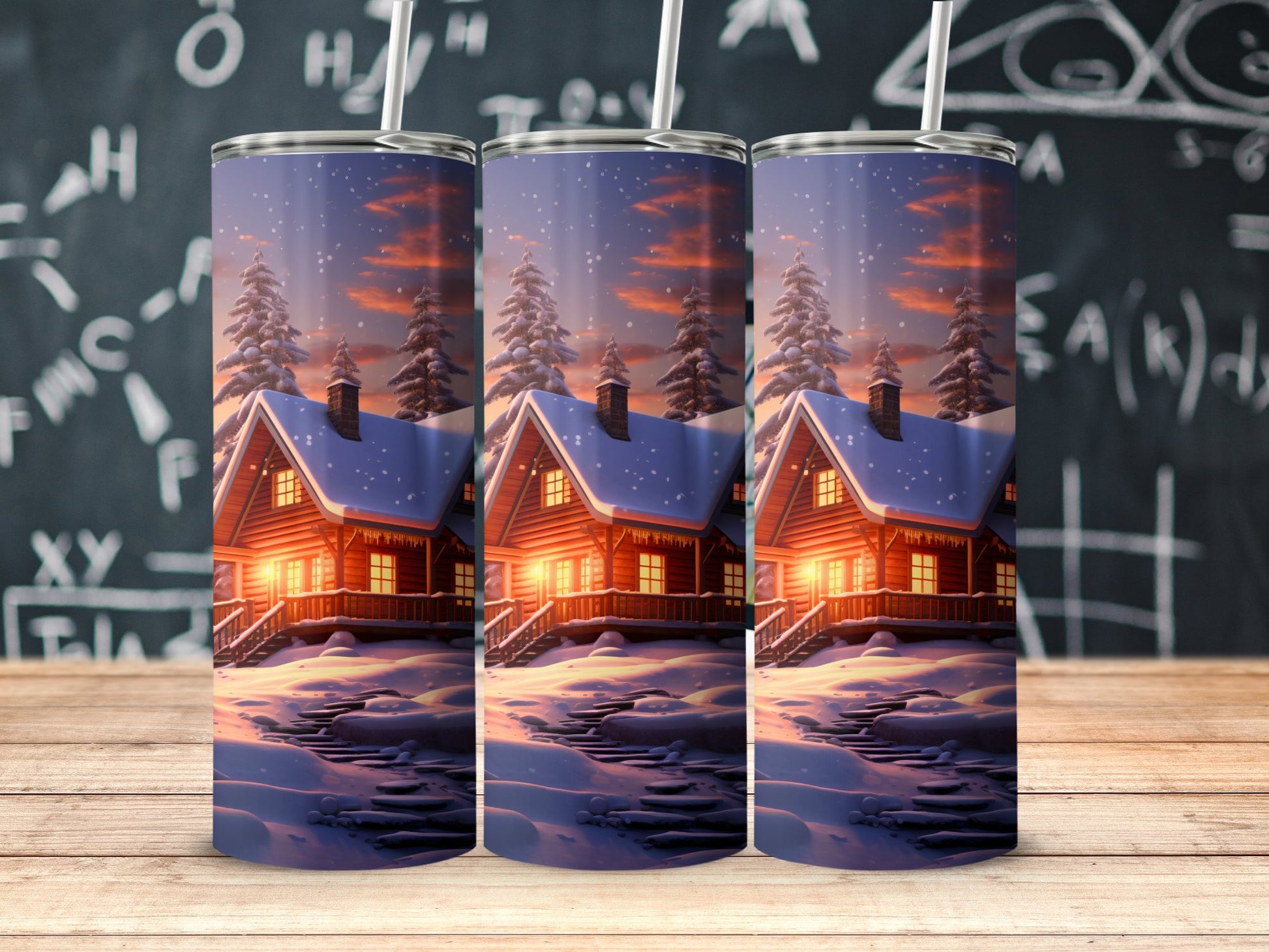 Cozy Snowy Cabin with Warm Lighting Tumbler product
