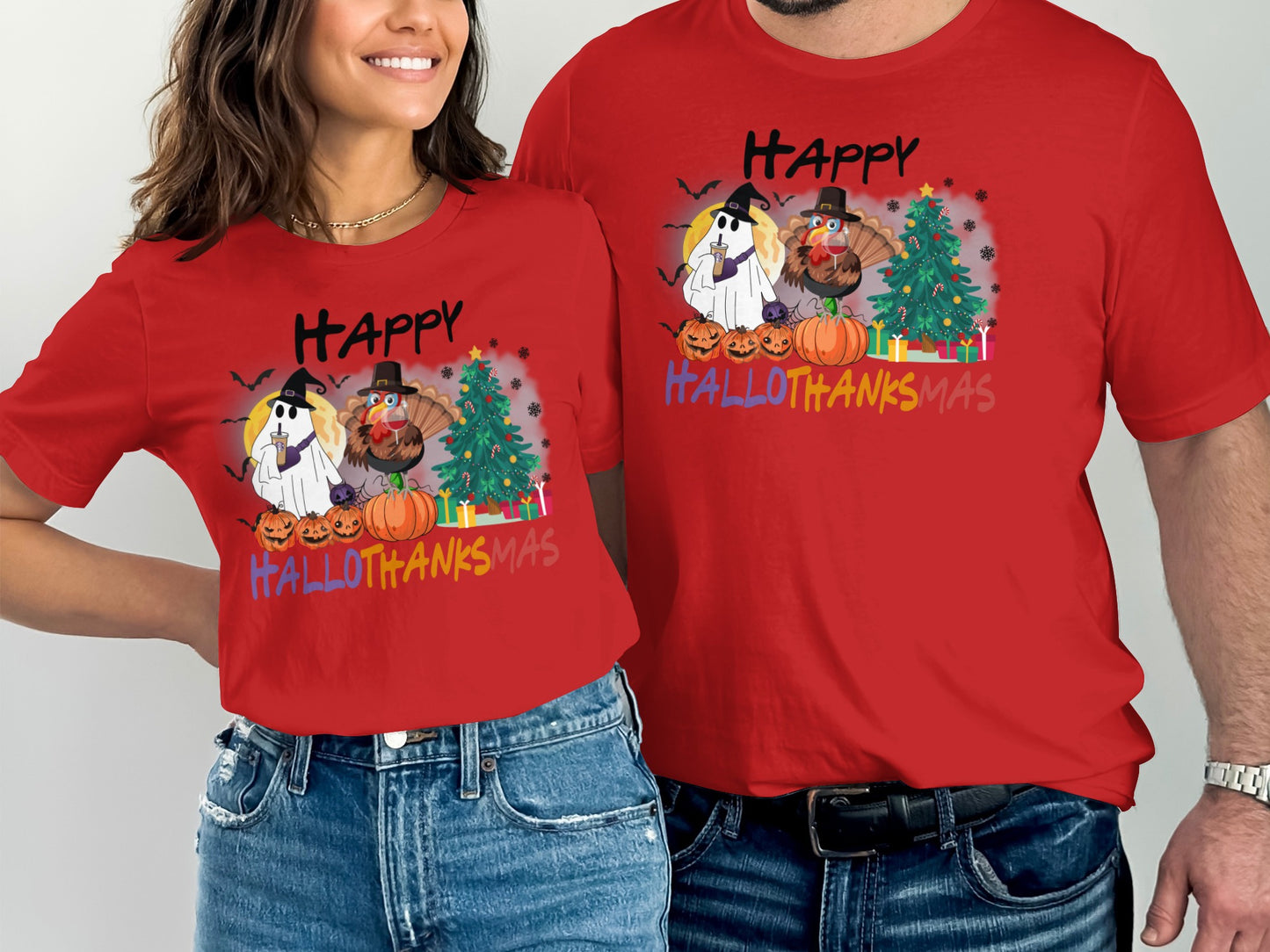 Happy Hallothanksmas Graphic T-shirt Festive Design
