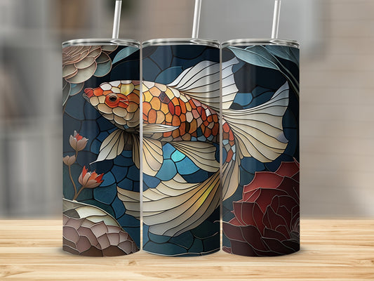 Koi Fish and Lotus Stained Glass Design Tumbler product
