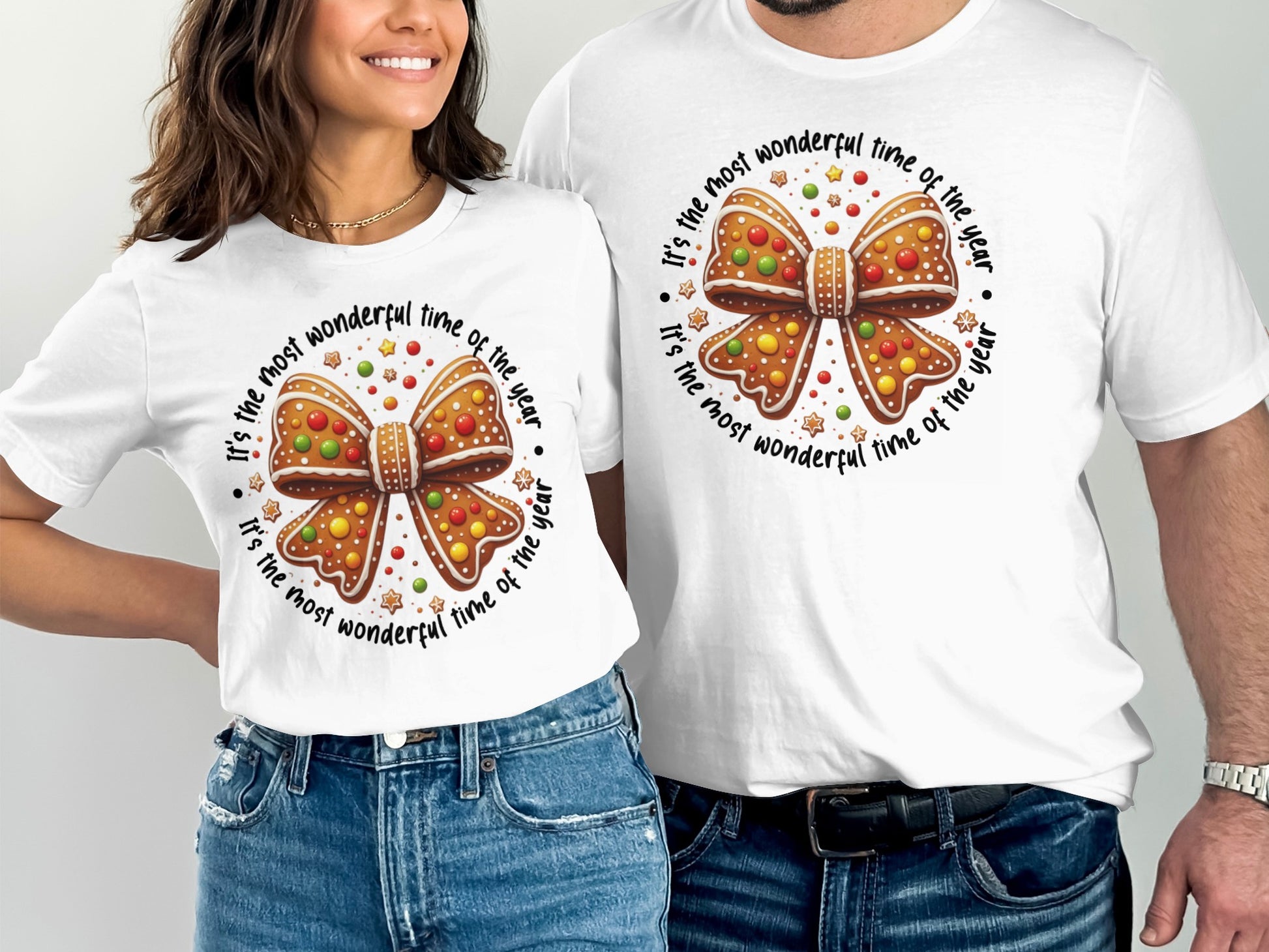Gingerbread Bow Holiday Themed Graphic T-Shirt