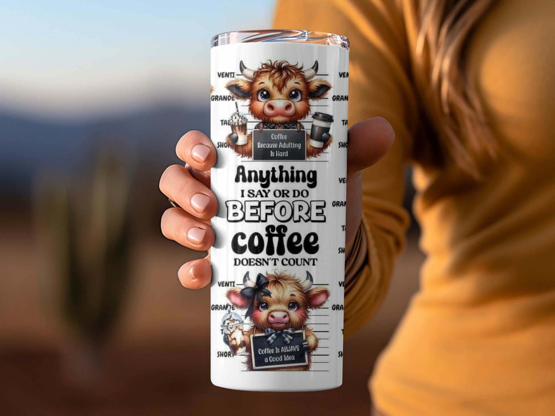 Coffee Humor Tumbler Mug with Funny Cow Design product type