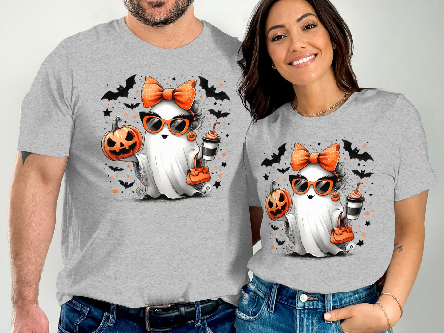 Halloween Ghost with Pumpkin and Bat Design Shirt product