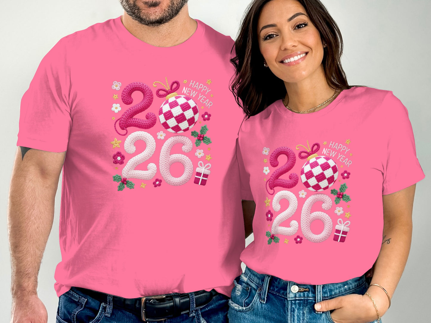 Happy New Year 2026 Festive Pink Graphic Tshirt