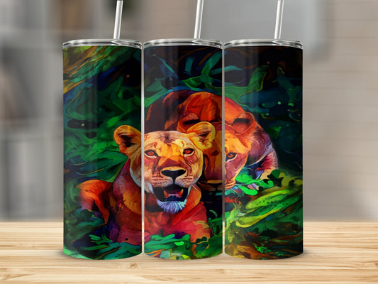 Vibrant Lion and Lioness Design Tumbler product