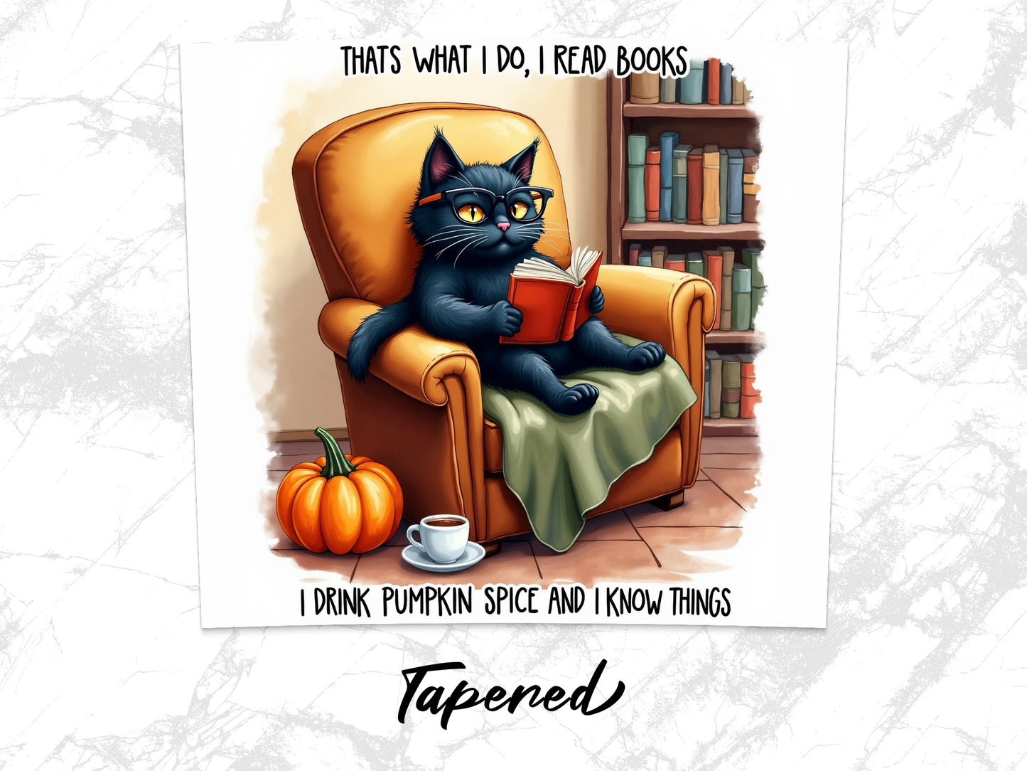 Cat Reading Books Drinking Pumpkin Spice Design
