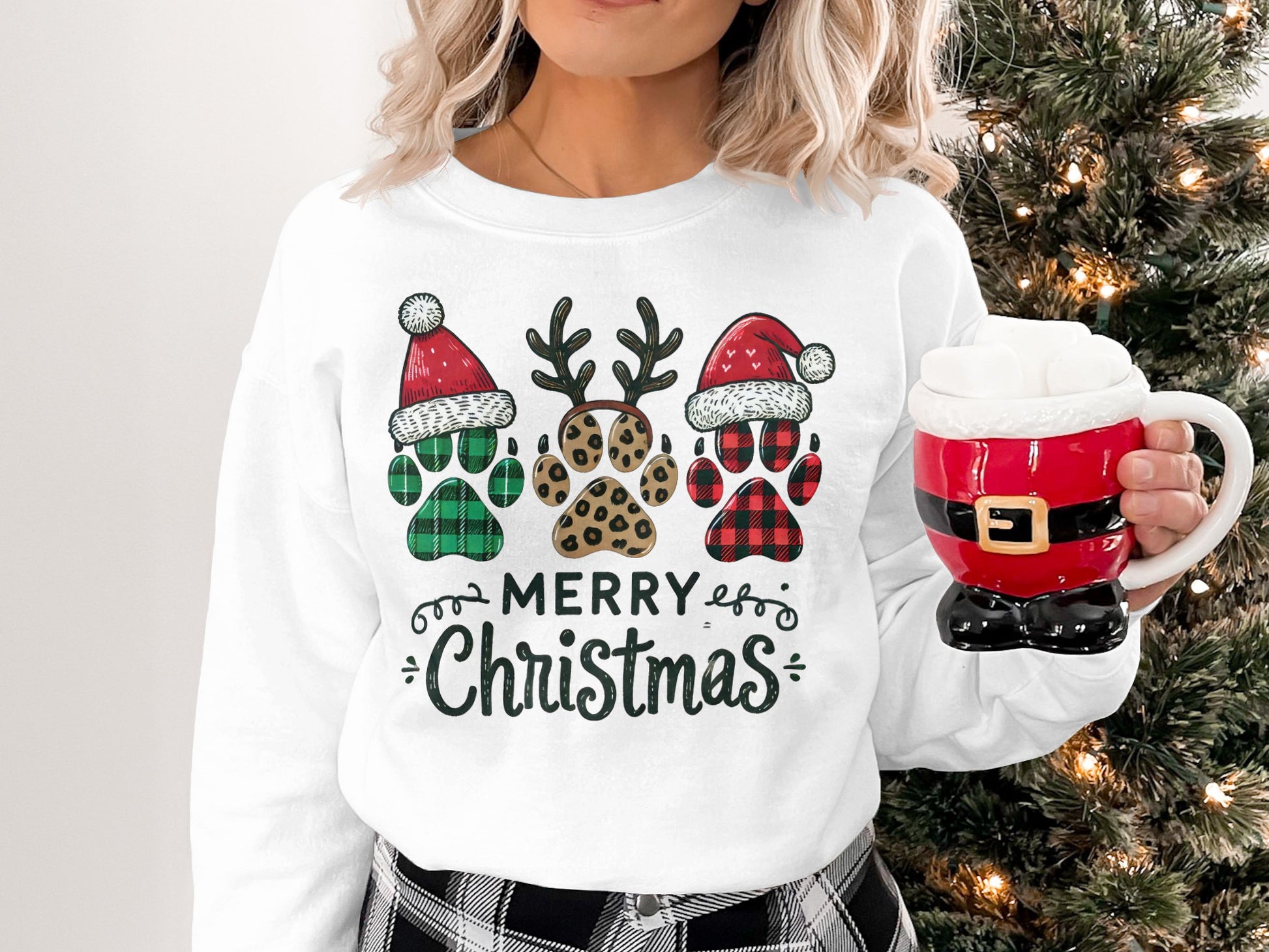 Merry Christmas Paw Print Sweatshirt Christmas apparel