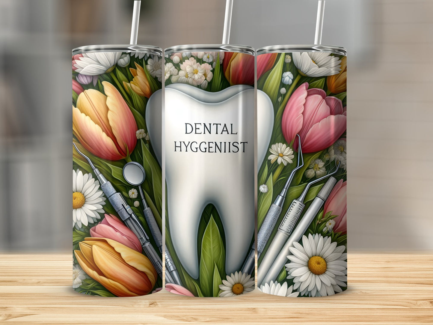 Floral Dental Hygienist Themed Tumbler Product