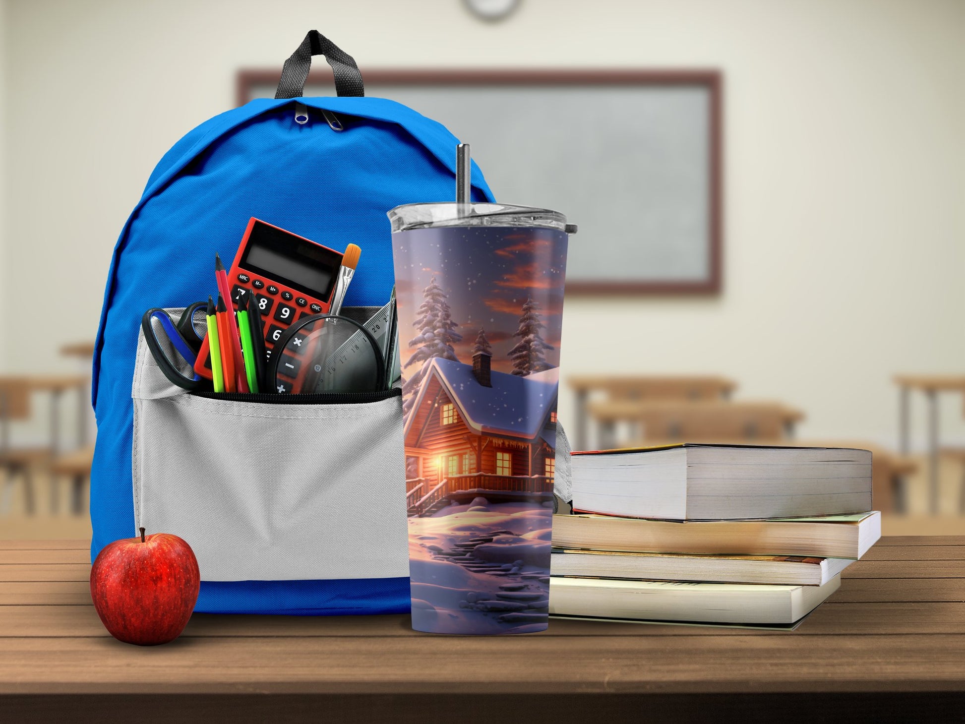 Winter Cabin Scene School Backpack product
