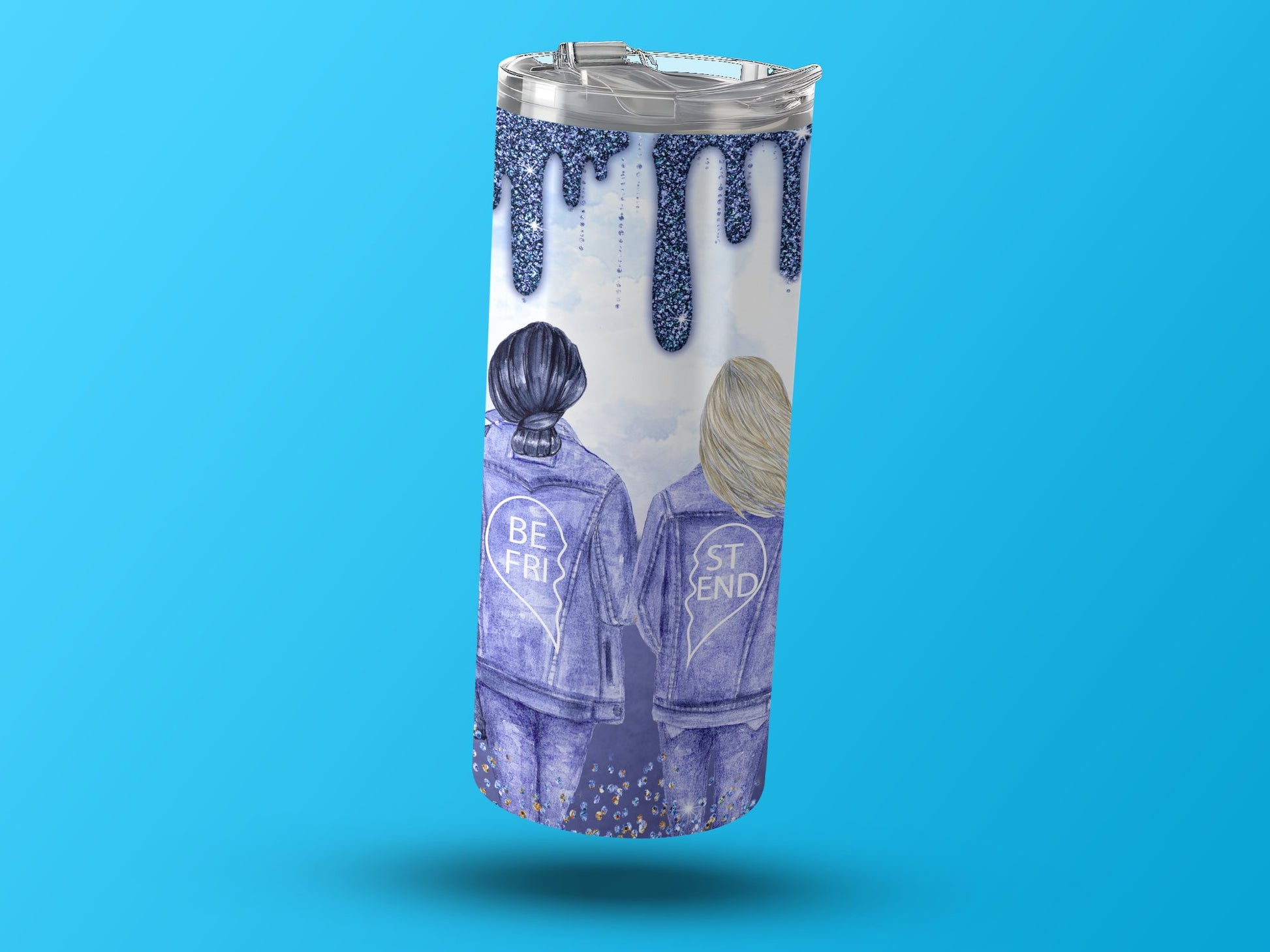 Best Friend Blue Glitter Drip Tall Tumbler product