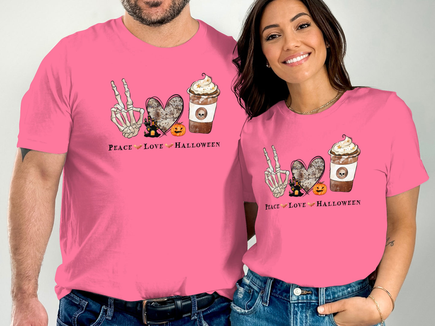 Peace Love Halloween Skeleton Pink T-shirt product type