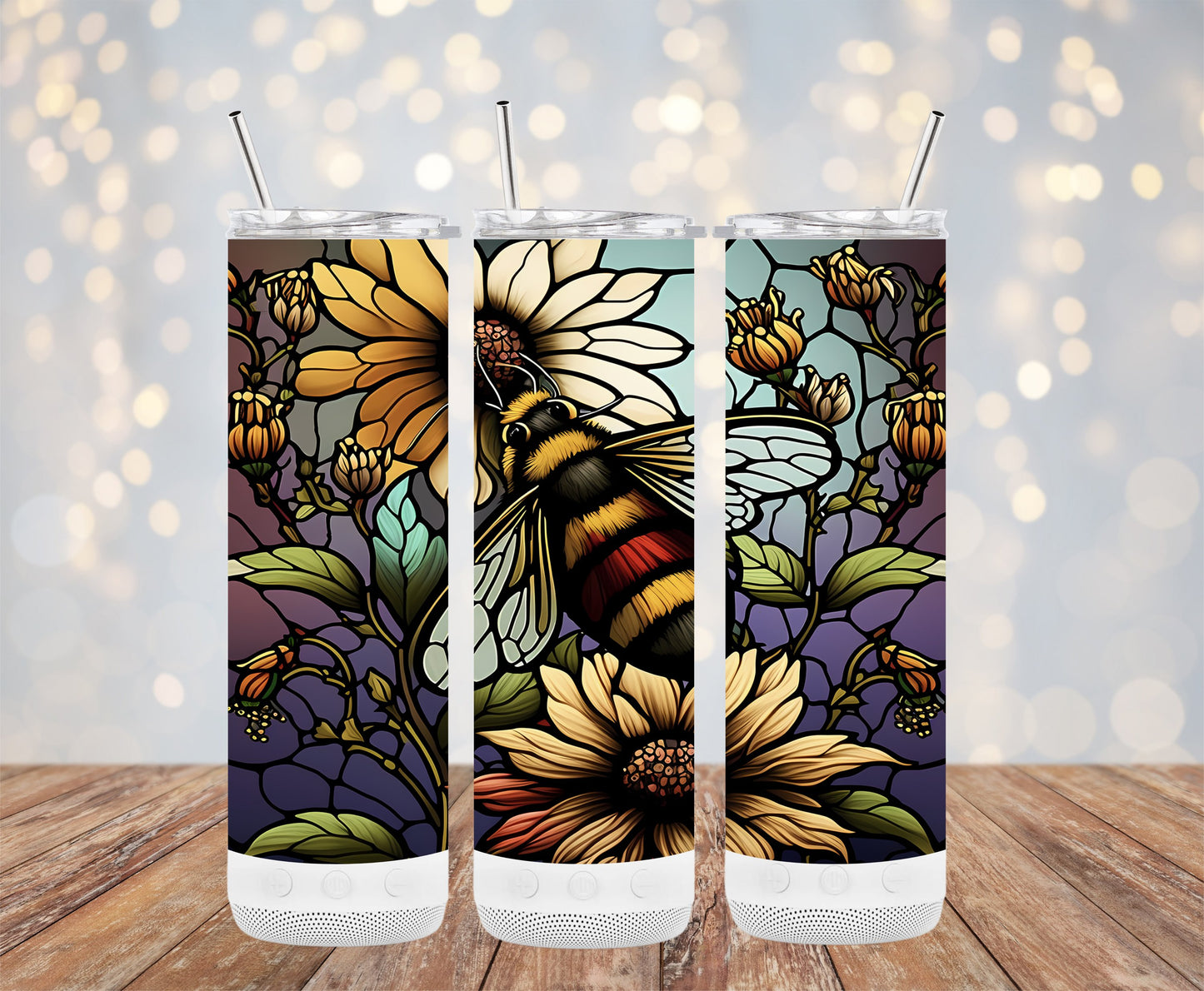 Vibrant Floral and Bee Design Insulated Tumbler product
