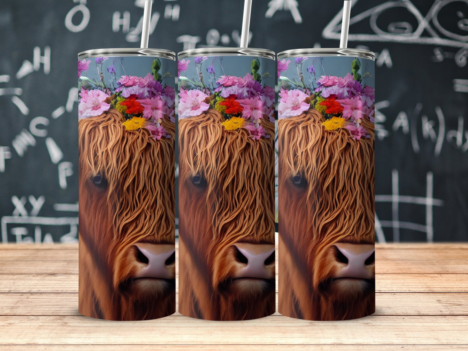 Highland Cow with Roses Design Tall Tumbler product