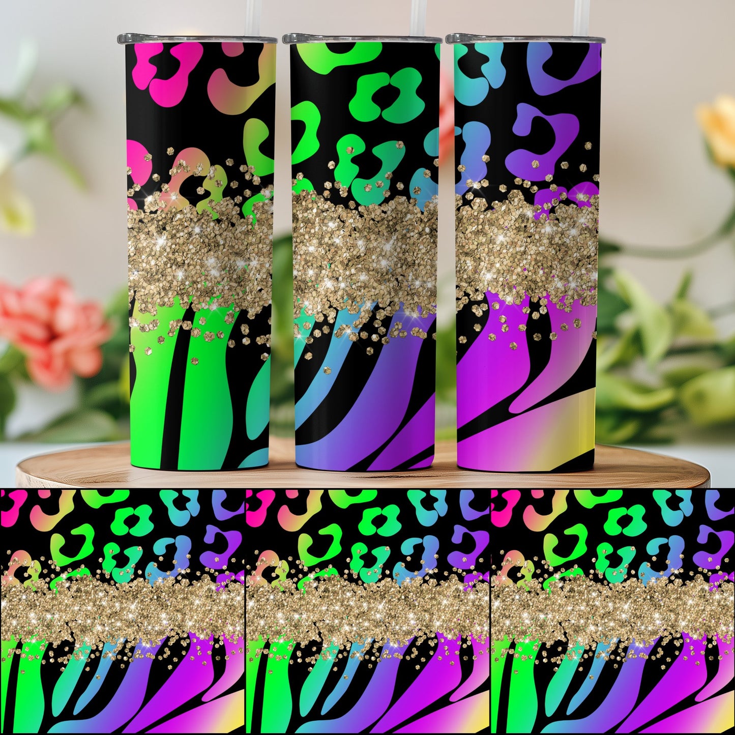 Colorful Leopard Print Glitter Insulated Tumbler product