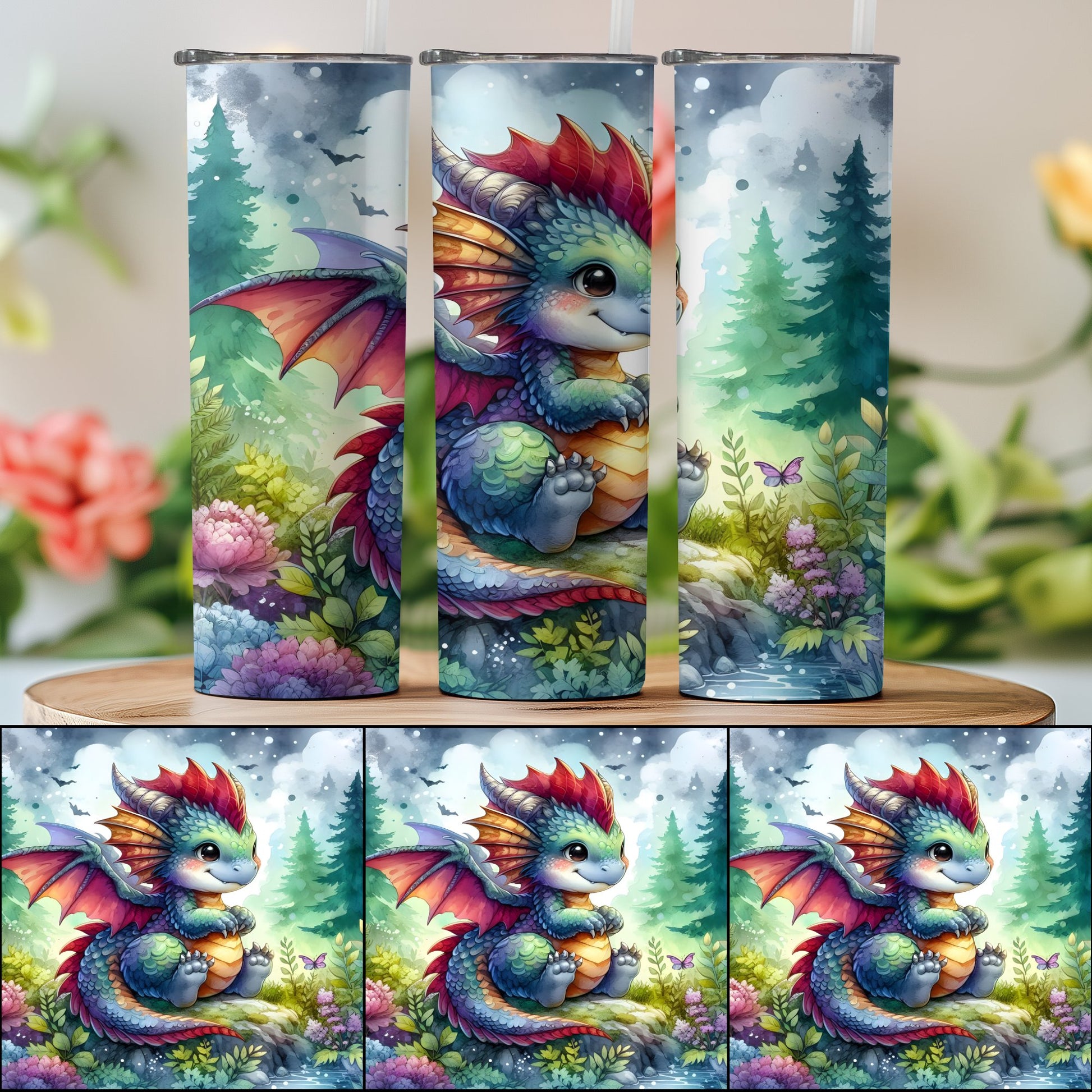 Colorful Baby Dragon Design Tumbler Cup Product Type