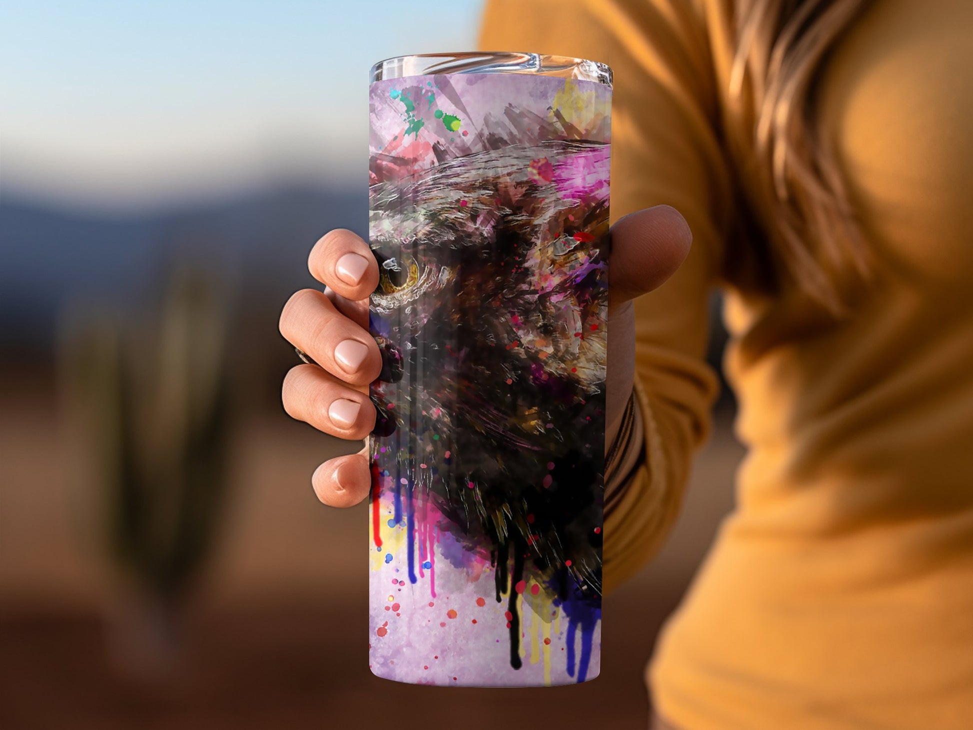 Vibrant Abstract Eagle Design Travel Tumbler product type