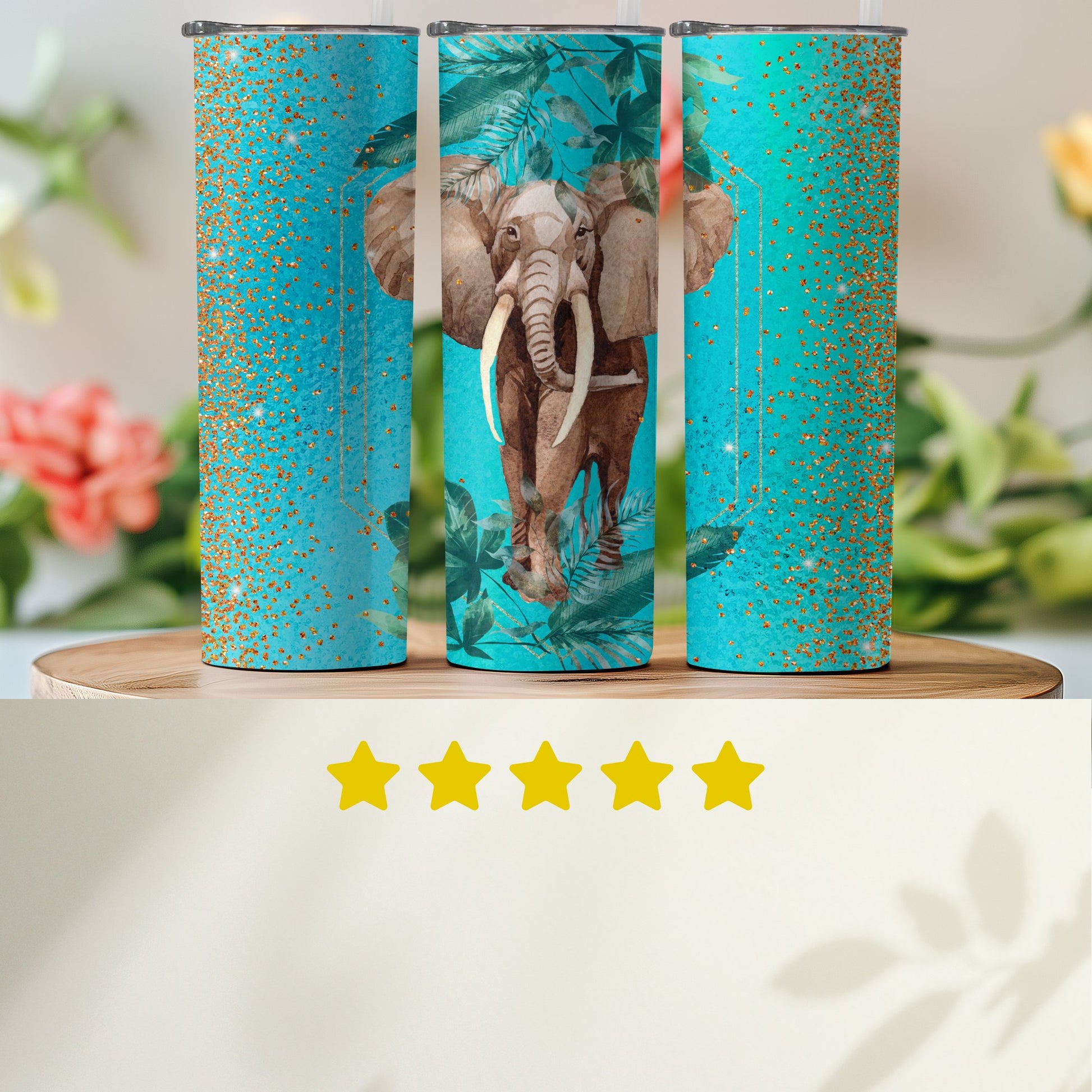 Elephant and Leaves Glitter Design Tumbler product type