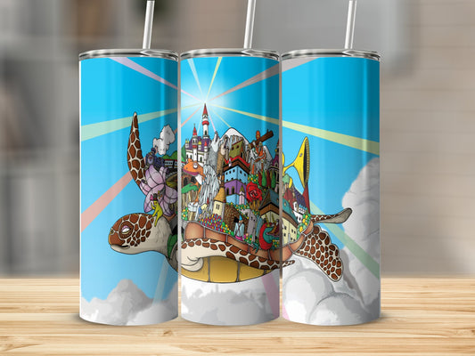 Colorful Artistic Tumbler with Turtle and Town Design product type