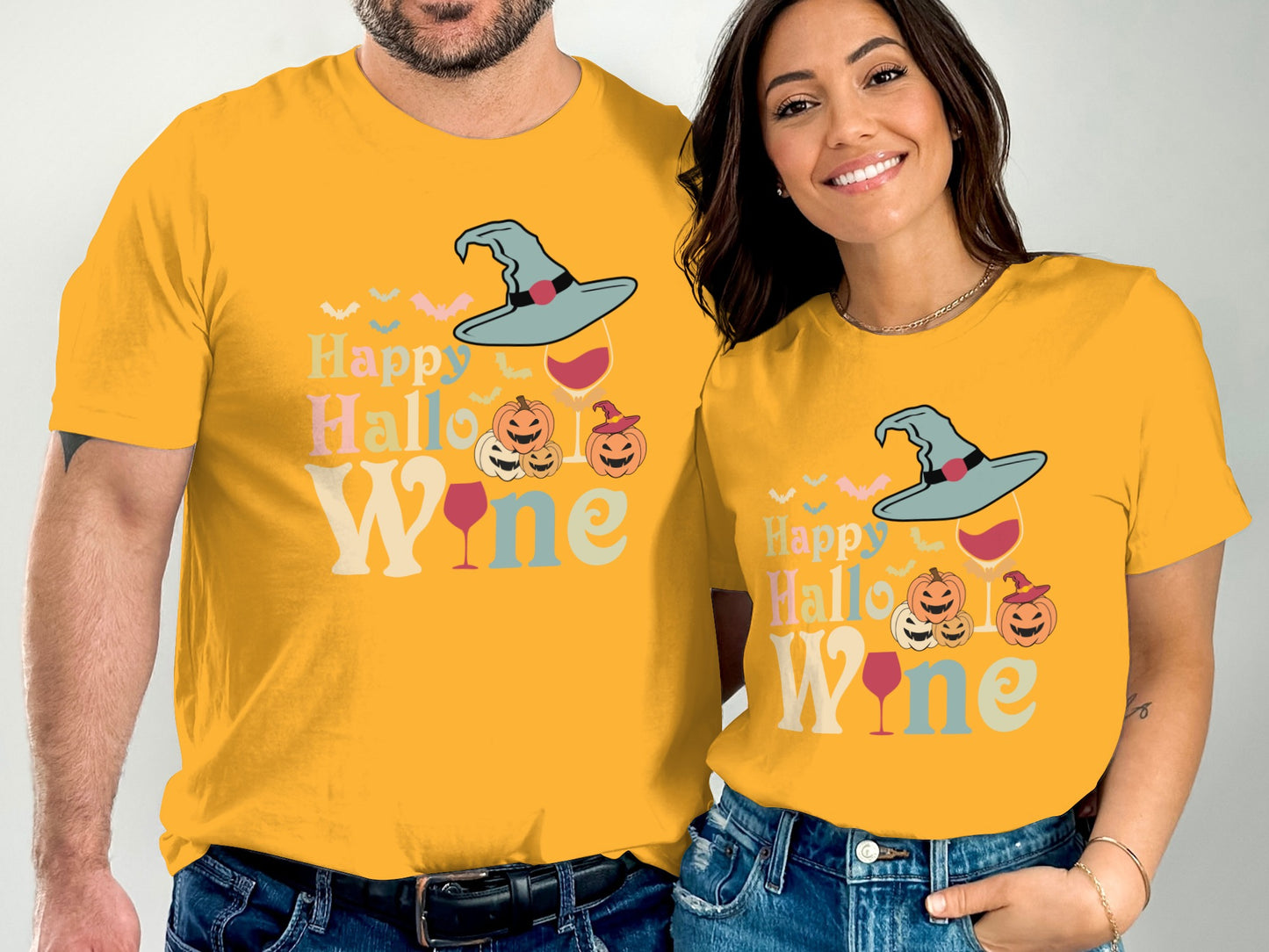 Happy Hallowine Witch Hat Pumpkin Faces T-Shirt product