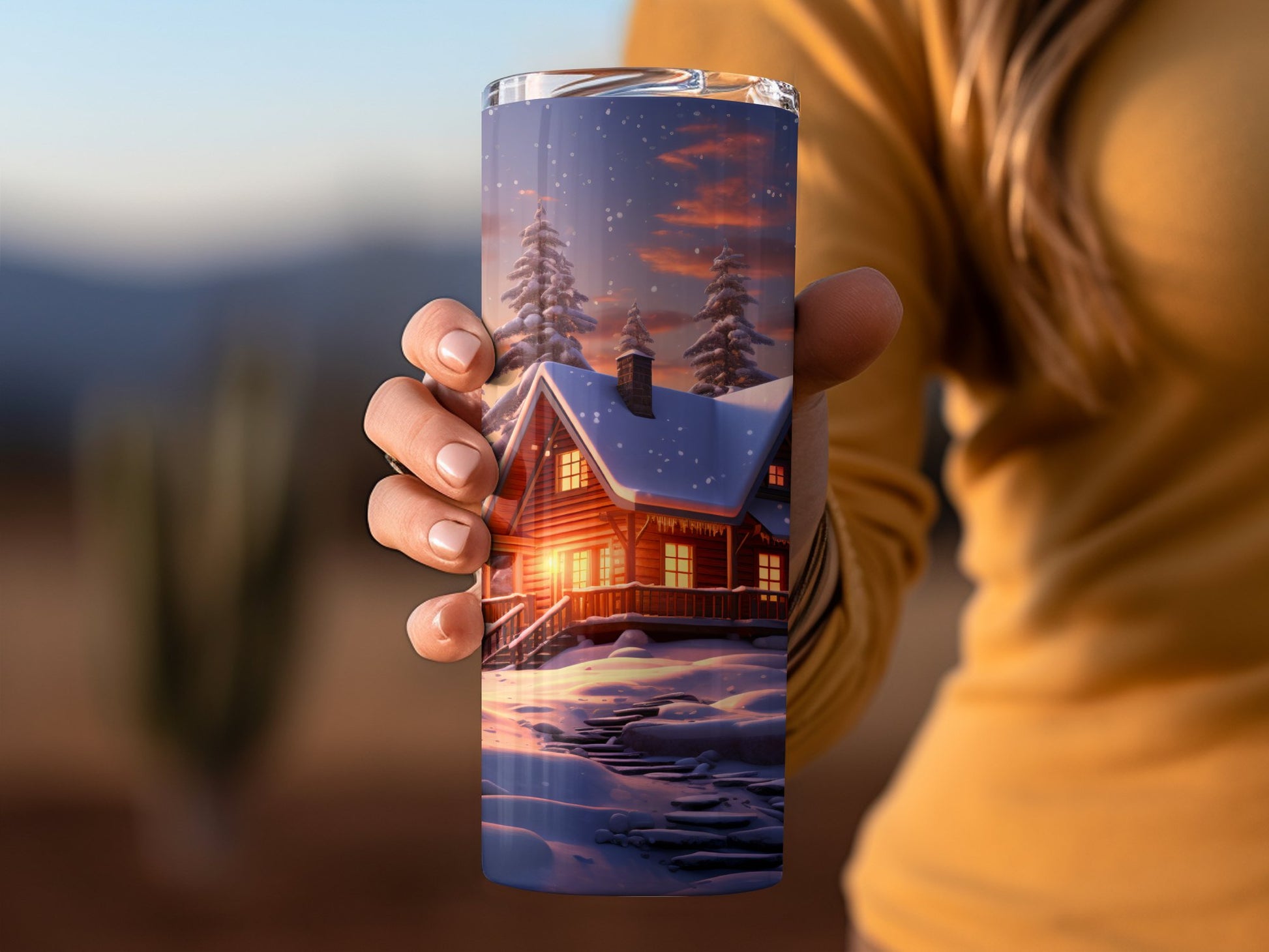 Cozy Mountain Cabin Scene Insulated Tumbler product