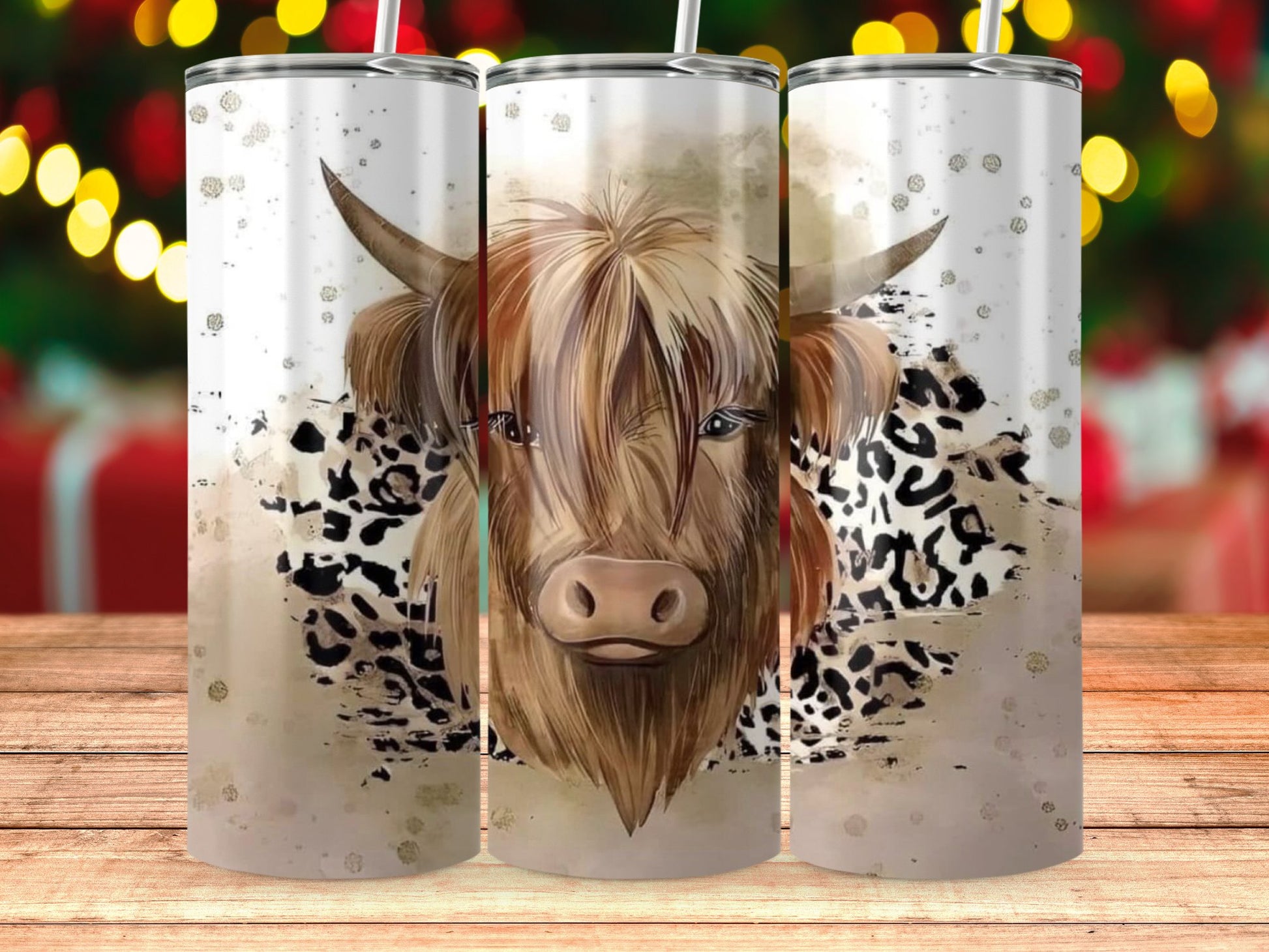 Highland Cow with Leopard Print Tumbler product